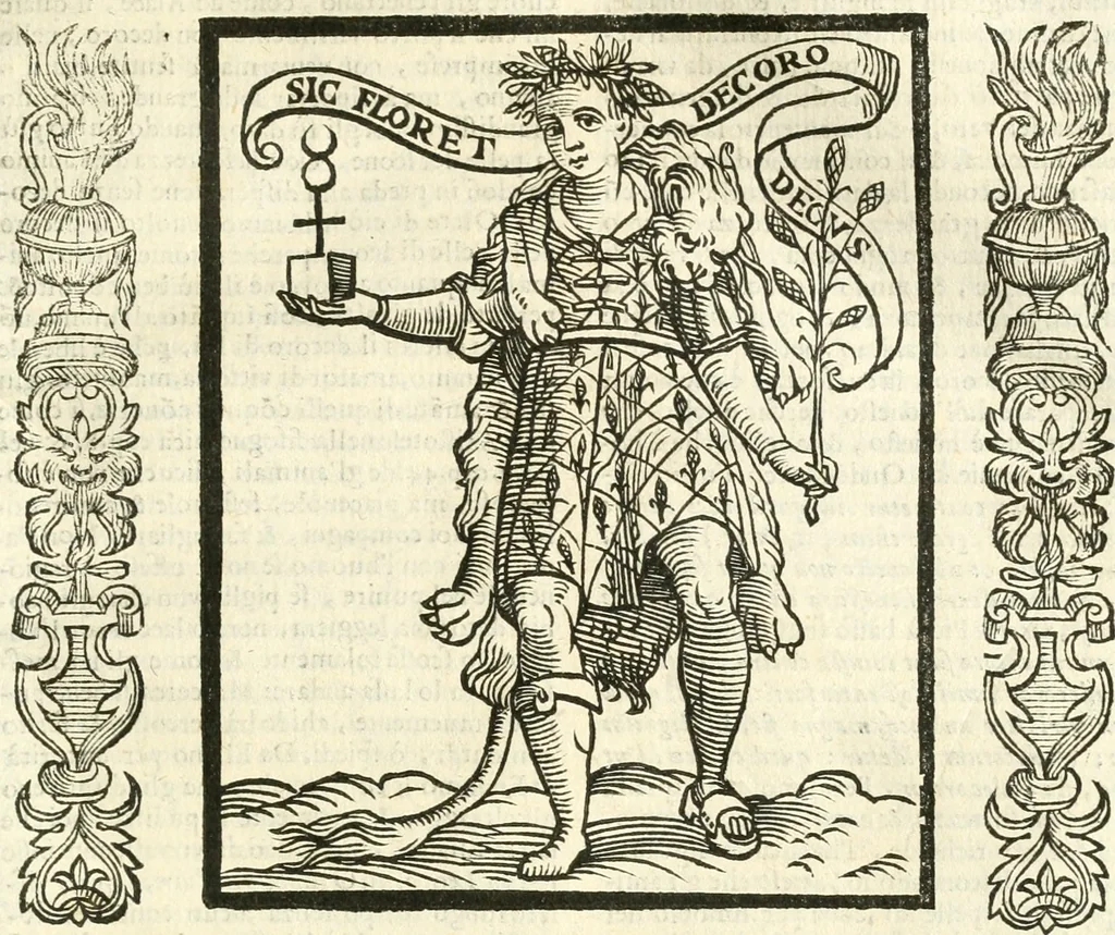 An illustration from Noua iconologia di Cesare Ripa perugino, caualier de SS. Mauritio & Lazzaro. Nella quale si descriuono diuerse imagini di virtù, vitij, affetti, passioni humane, arti, discipline, humori, elementi, corpi celesti, prouincie d'Italia, fiumi, tutte le parti del mondo, ed'altre infinite materie. Opera vtile ad oratori, predicatori, poeti, pittori, scultori, disegnatori, e ad'ogni studioso. Per inuentar concetti, emblemi, ed imprese, per diuisare qualsiuoglia apparato nuttiale, funerale, trionfale. Per rappresentar poemi drammatici, e per figurare co'suoi propij simboli ciò, che puo cadere in pensiero humano. Ampliata vltimamente dallo stesso auttore di trecento imagini, e arricchita di molti discorsi pieni di varia eruditione; con nuoui intagli, & con molti indici copiosi, 1618, leaf 174