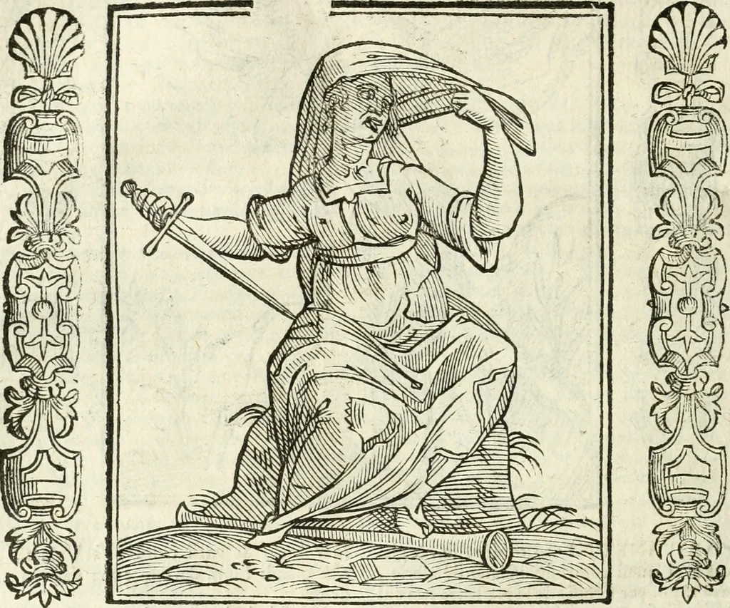 An illustration from Noua iconologia di Cesare Ripa perugino, caualier de SS. Mauritio & Lazzaro. Nella quale si descriuono diuerse imagini di virtù, vitij, affetti, passioni humane, arti, discipline, humori, elementi, corpi celesti, prouincie d'Italia, fiumi, tutte le parti del mondo, ed'altre infinite materie. Opera vtile ad oratori, predicatori, poeti, pittori, scultori, disegnatori, e ad'ogni studioso. Per inuentar concetti, emblemi, ed imprese, per diuisare qualsiuoglia apparato nuttiale, funerale, trionfale. Per rappresentar poemi drammatici, e per figurare co'suoi propij simboli ciò, che puo cadere in pensiero humano. Ampliata vltimamente dallo stesso auttore di trecento imagini, e arricchita di molti discorsi pieni di varia eruditione; con nuoui intagli, & con molti indici copiosi, 1618, leaf 185