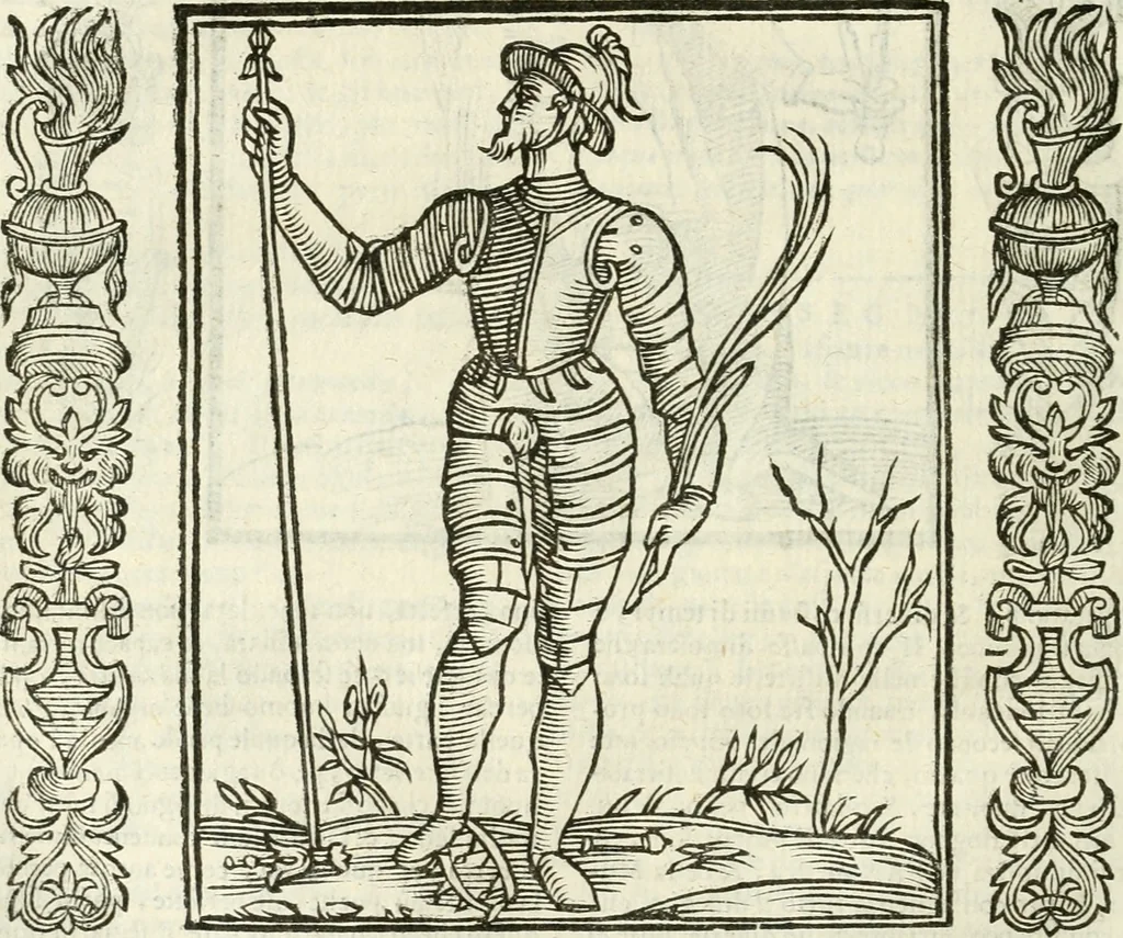 An illustration from Noua iconologia di Cesare Ripa perugino, caualier de SS. Mauritio & Lazzaro. Nella quale si descriuono diuerse imagini di virtù, vitij, affetti, passioni humane, arti, discipline, humori, elementi, corpi celesti, prouincie d'Italia, fiumi, tutte le parti del mondo, ed'altre infinite materie. Opera vtile ad oratori, predicatori, poeti, pittori, scultori, disegnatori, e ad'ogni studioso. Per inuentar concetti, emblemi, ed imprese, per diuisare qualsiuoglia apparato nuttiale, funerale, trionfale. Per rappresentar poemi drammatici, e per figurare co'suoi propij simboli ciò, che puo cadere in pensiero humano. Ampliata vltimamente dallo stesso auttore di trecento imagini, e arricchita di molti discorsi pieni di varia eruditione; con nuoui intagli, & con molti indici copiosi, 1618, leaf 195