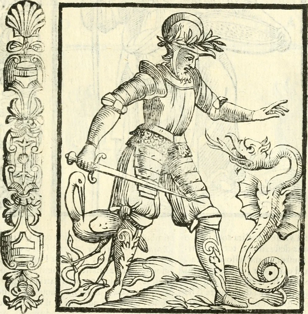 An illustration from Noua iconologia di Cesare Ripa perugino, caualier de SS. Mauritio & Lazzaro. Nella quale si descriuono diuerse imagini di virtù, vitij, affetti, passioni humane, arti, discipline, humori, elementi, corpi celesti, prouincie d'Italia, fiumi, tutte le parti del mondo, ed'altre infinite materie. Opera vtile ad oratori, predicatori, poeti, pittori, scultori, disegnatori, e ad'ogni studioso. Per inuentar concetti, emblemi, ed imprese, per diuisare qualsiuoglia apparato nuttiale, funerale, trionfale. Per rappresentar poemi drammatici, e per figurare co'suoi propij simboli ciò, che puo cadere in pensiero humano. Ampliata vltimamente dallo stesso auttore di trecento imagini, e arricchita di molti discorsi pieni di varia eruditione; con nuoui intagli, & con molti indici copiosi, 1618, leaf 196