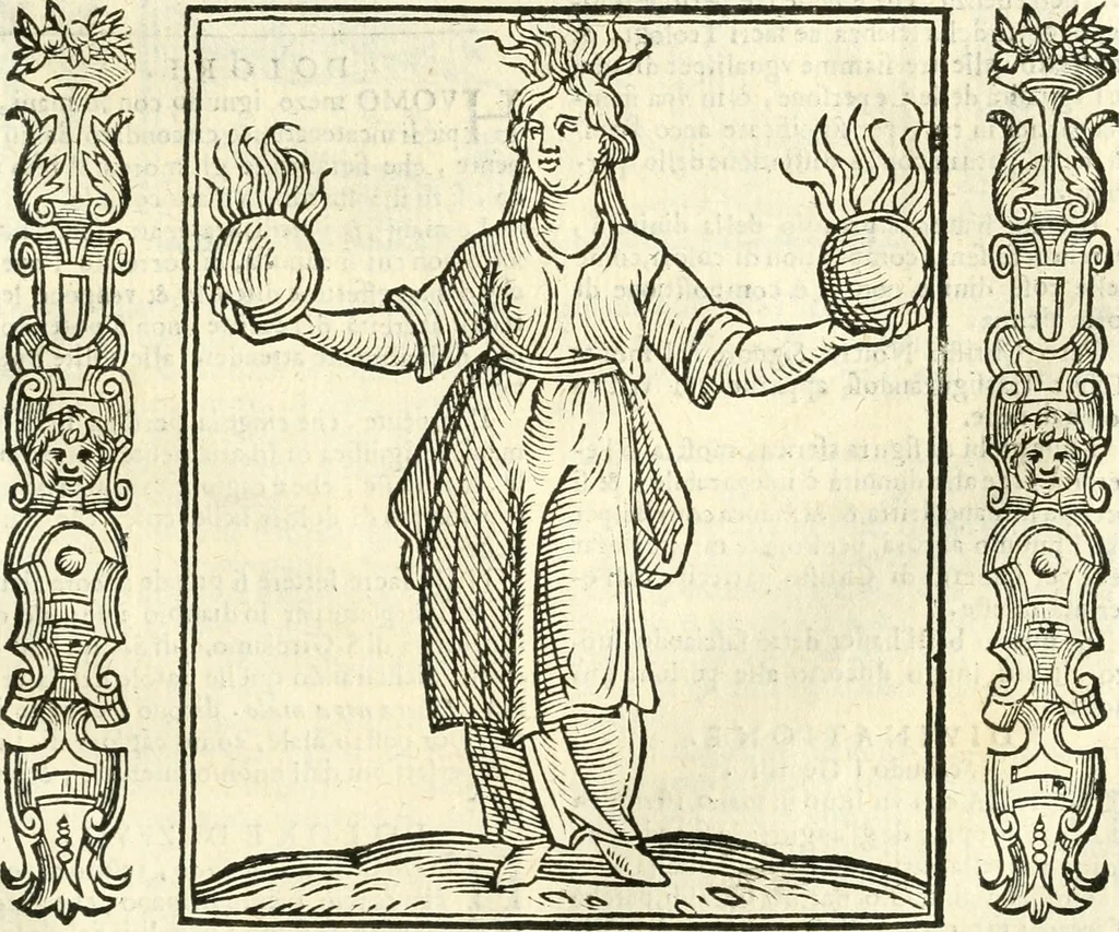 An illustration from Noua iconologia di Cesare Ripa perugino, caualier de SS. Mauritio & Lazzaro. Nella quale si descriuono diuerse imagini di virtù, vitij, affetti, passioni humane, arti, discipline, humori, elementi, corpi celesti, prouincie d'Italia, fiumi, tutte le parti del mondo, ed'altre infinite materie. Opera vtile ad oratori, predicatori, poeti, pittori, scultori, disegnatori, e ad'ogni studioso. Per inuentar concetti, emblemi, ed imprese, per diuisare qualsiuoglia apparato nuttiale, funerale, trionfale. Per rappresentar poemi drammatici, e per figurare co'suoi propij simboli ciò, che puo cadere in pensiero humano. Ampliata vltimamente dallo stesso auttore di trecento imagini, e arricchita di molti discorsi pieni di varia eruditione; con nuoui intagli, & con molti indici copiosi, 1618, leaf 198