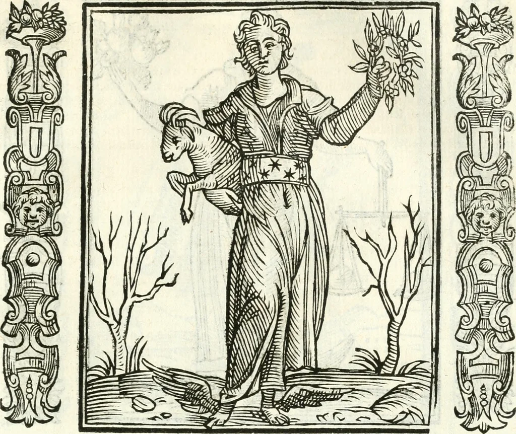 An illustration from Noua iconologia di Cesare Ripa perugino, caualier de SS. Mauritio & Lazzaro. Nella quale si descriuono diuerse imagini di virtù, vitij, affetti, passioni humane, arti, discipline, humori, elementi, corpi celesti, prouincie d'Italia, fiumi, tutte le parti del mondo, ed'altre infinite materie. Opera vtile ad oratori, predicatori, poeti, pittori, scultori, disegnatori, e ad'ogni studioso. Per inuentar concetti, emblemi, ed imprese, per diuisare qualsiuoglia apparato nuttiale, funerale, trionfale. Per rappresentar poemi drammatici, e per figurare co'suoi propij simboli ciò, che puo cadere in pensiero humano. Ampliata vltimamente dallo stesso auttore di trecento imagini, e arricchita di molti discorsi pieni di varia eruditione; con nuoui intagli, & con molti indici copiosi, 1618, leaf 214
