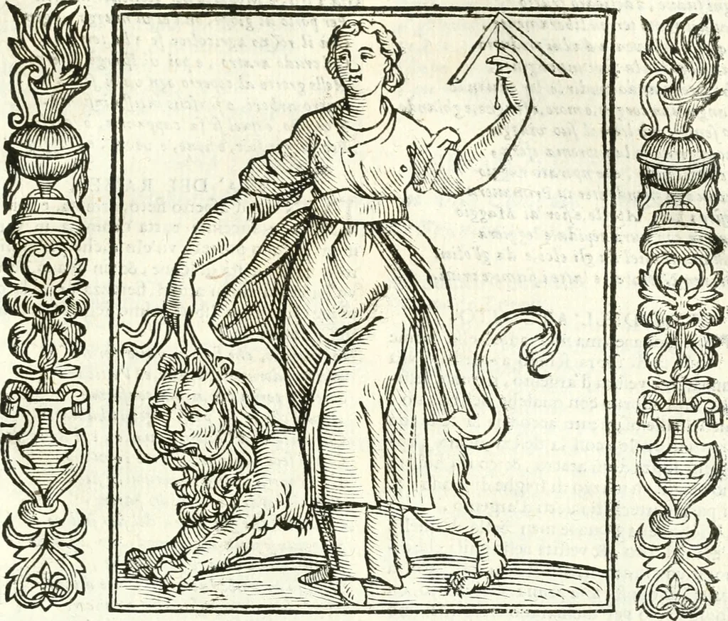 An illustration from Noua iconologia di Cesare Ripa perugino, caualier de SS. Mauritio & Lazzaro. Nella quale si descriuono diuerse imagini di virtù, vitij, affetti, passioni humane, arti, discipline, humori, elementi, corpi celesti, prouincie d'Italia, fiumi, tutte le parti del mondo, ed'altre infinite materie. Opera vtile ad oratori, predicatori, poeti, pittori, scultori, disegnatori, e ad'ogni studioso. Per inuentar concetti, emblemi, ed imprese, per diuisare qualsiuoglia apparato nuttiale, funerale, trionfale. Per rappresentar poemi drammatici, e per figurare co'suoi propij simboli ciò, che puo cadere in pensiero humano. Ampliata vltimamente dallo stesso auttore di trecento imagini, e arricchita di molti discorsi pieni di varia eruditione; con nuoui intagli, & con molti indici copiosi, 1618, leaf 218