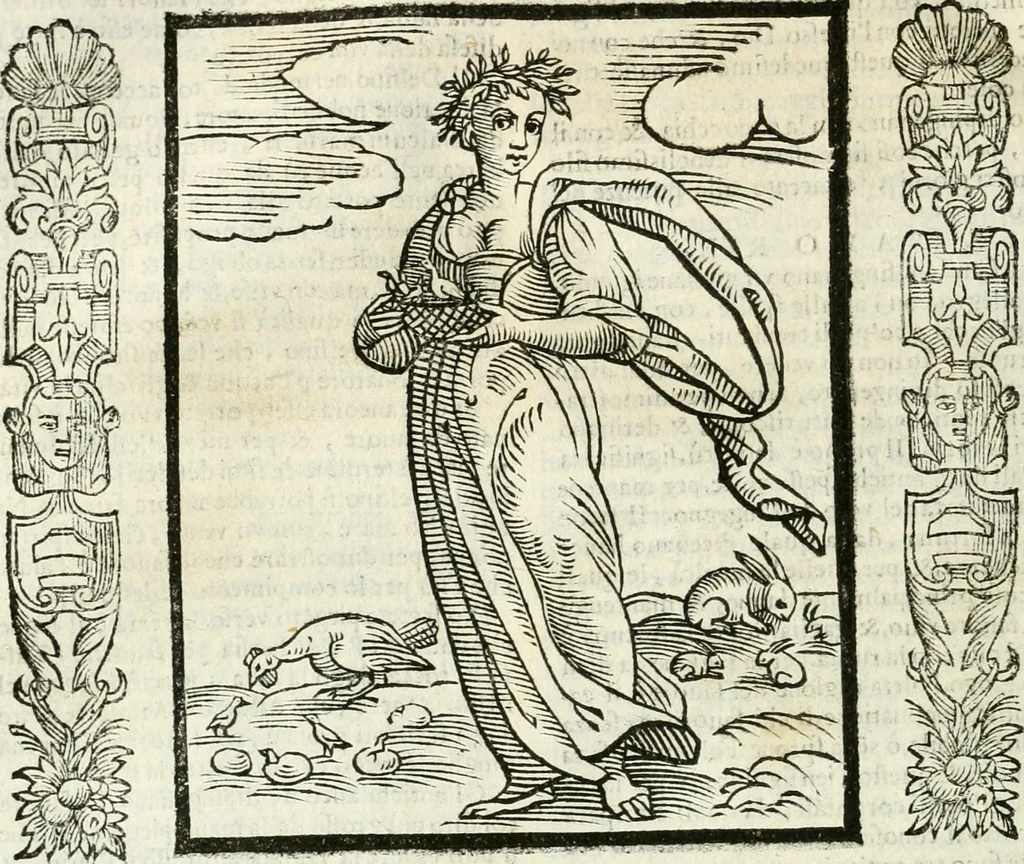 An illustration from Noua iconologia di Cesare Ripa perugino, caualier de SS. Mauritio & Lazzaro. Nella quale si descriuono diuerse imagini di virtù, vitij, affetti, passioni humane, arti, discipline, humori, elementi, corpi celesti, prouincie d'Italia, fiumi, tutte le parti del mondo, ed'altre infinite materie. Opera vtile ad oratori, predicatori, poeti, pittori, scultori, disegnatori, e ad'ogni studioso. Per inuentar concetti, emblemi, ed imprese, per diuisare qualsiuoglia apparato nuttiale, funerale, trionfale. Per rappresentar poemi drammatici, e per figurare co'suoi propij simboli ciò, che puo cadere in pensiero humano. Ampliata vltimamente dallo stesso auttore di trecento imagini, e arricchita di molti discorsi pieni di varia eruditione; con nuoui intagli, & con molti indici copiosi, 1618, leaf 227