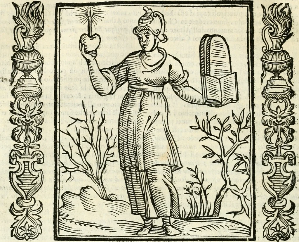 An illustration from Noua iconologia di Cesare Ripa perugino, caualier de SS. Mauritio & Lazzaro. Nella quale si descriuono diuerse imagini di virtù, vitij, affetti, passioni humane, arti, discipline, humori, elementi, corpi celesti, prouincie d'Italia, fiumi, tutte le parti del mondo, ed'altre infinite materie. Opera vtile ad oratori, predicatori, poeti, pittori, scultori, disegnatori, e ad'ogni studioso. Per inuentar concetti, emblemi, ed imprese, per diuisare qualsiuoglia apparato nuttiale, funerale, trionfale. Per rappresentar poemi drammatici, e per figurare co'suoi propij simboli ciò, che puo cadere in pensiero humano. Ampliata vltimamente dallo stesso auttore di trecento imagini, e arricchita di molti discorsi pieni di varia eruditione; con nuoui intagli, & con molti indici copiosi, 1618, leaf 231