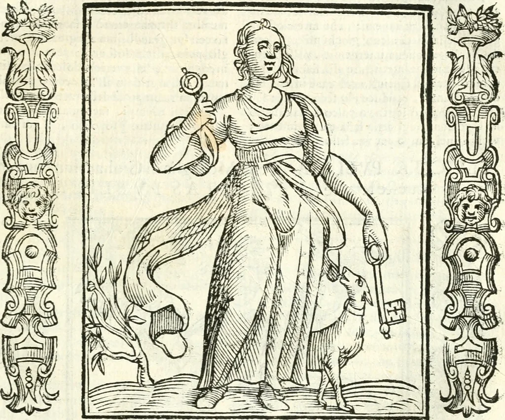 An illustration from Noua iconologia di Cesare Ripa perugino, caualier de SS. Mauritio & Lazzaro. Nella quale si descriuono diuerse imagini di virtù, vitij, affetti, passioni humane, arti, discipline, humori, elementi, corpi celesti, prouincie d'Italia, fiumi, tutte le parti del mondo, ed'altre infinite materie. Opera vtile ad oratori, predicatori, poeti, pittori, scultori, disegnatori, e ad'ogni studioso. Per inuentar concetti, emblemi, ed imprese, per diuisare qualsiuoglia apparato nuttiale, funerale, trionfale. Per rappresentar poemi drammatici, e per figurare co'suoi propij simboli ciò, che puo cadere in pensiero humano. Ampliata vltimamente dallo stesso auttore di trecento imagini, e arricchita di molti discorsi pieni di varia eruditione; con nuoui intagli, & con molti indici copiosi, 1618, leaf 232
