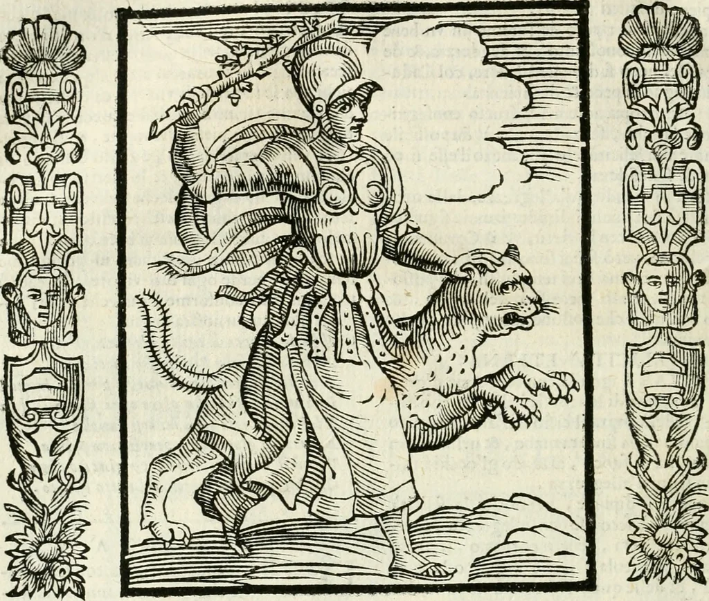 An illustration from Noua iconologia di Cesare Ripa perugino, caualier de SS. Mauritio & Lazzaro. Nella quale si descriuono diuerse imagini di virtù, vitij, affetti, passioni humane, arti, discipline, humori, elementi, corpi celesti, prouincie d'Italia, fiumi, tutte le parti del mondo, ed'altre infinite materie. Opera vtile ad oratori, predicatori, poeti, pittori, scultori, disegnatori, e ad'ogni studioso. Per inuentar concetti, emblemi, ed imprese, per diuisare qualsiuoglia apparato nuttiale, funerale, trionfale. Per rappresentar poemi drammatici, e per figurare co'suoi propij simboli ciò, che puo cadere in pensiero humano. Ampliata vltimamente dallo stesso auttore di trecento imagini, e arricchita di molti discorsi pieni di varia eruditione; con nuoui intagli, & con molti indici copiosi, 1618, leaf 235