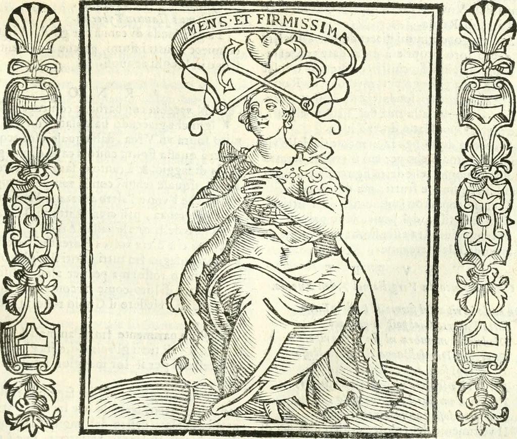 An illustration from Noua iconologia di Cesare Ripa perugino, caualier de SS. Mauritio & Lazzaro. Nella quale si descriuono diuerse imagini di virtù, vitij, affetti, passioni humane, arti, discipline, humori, elementi, corpi celesti, prouincie d'Italia, fiumi, tutte le parti del mondo, ed'altre infinite materie. Opera vtile ad oratori, predicatori, poeti, pittori, scultori, disegnatori, e ad'ogni studioso. Per inuentar concetti, emblemi, ed imprese, per diuisare qualsiuoglia apparato nuttiale, funerale, trionfale. Per rappresentar poemi drammatici, e per figurare co'suoi propij simboli ciò, che puo cadere in pensiero humano. Ampliata vltimamente dallo stesso auttore di trecento imagini, e arricchita di molti discorsi pieni di varia eruditione; con nuoui intagli, & con molti indici copiosi, 1618, leaf 236