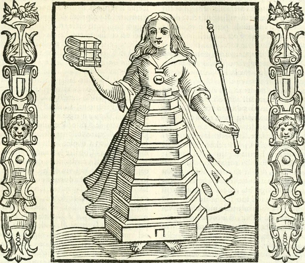 An illustration from Noua iconologia di Cesare Ripa perugino, caualier de SS. Mauritio & Lazzaro. Nella quale si descriuono diuerse imagini di virtù, vitij, affetti, passioni humane, arti, discipline, humori, elementi, corpi celesti, prouincie d'Italia, fiumi, tutte le parti del mondo, ed'altre infinite materie. Opera vtile ad oratori, predicatori, poeti, pittori, scultori, disegnatori, e ad'ogni studioso. Per inuentar concetti, emblemi, ed imprese, per diuisare qualsiuoglia apparato nuttiale, funerale, trionfale. Per rappresentar poemi drammatici, e per figurare co'suoi propij simboli ciò, che puo cadere in pensiero humano. Ampliata vltimamente dallo stesso auttore di trecento imagini, e arricchita di molti discorsi pieni di varia eruditione; con nuoui intagli, & con molti indici copiosi, 1618, leaf 242