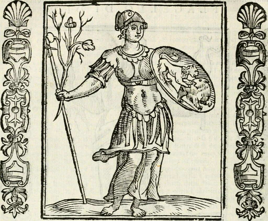 An illustration from Noua iconologia di Cesare Ripa perugino, caualier de SS. Mauritio & Lazzaro. Nella quale si descriuono diuerse imagini di virtù, vitij, affetti, passioni humane, arti, discipline, humori, elementi, corpi celesti, prouincie d'Italia, fiumi, tutte le parti del mondo, ed'altre infinite materie. Opera vtile ad oratori, predicatori, poeti, pittori, scultori, disegnatori, e ad'ogni studioso. Per inuentar concetti, emblemi, ed imprese, per diuisare qualsiuoglia apparato nuttiale, funerale, trionfale. Per rappresentar poemi drammatici, e per figurare co'suoi propij simboli ciò, che puo cadere in pensiero humano. Ampliata vltimamente dallo stesso auttore di trecento imagini, e arricchita di molti discorsi pieni di varia eruditione; con nuoui intagli, & con molti indici copiosi, 1618, leaf 253