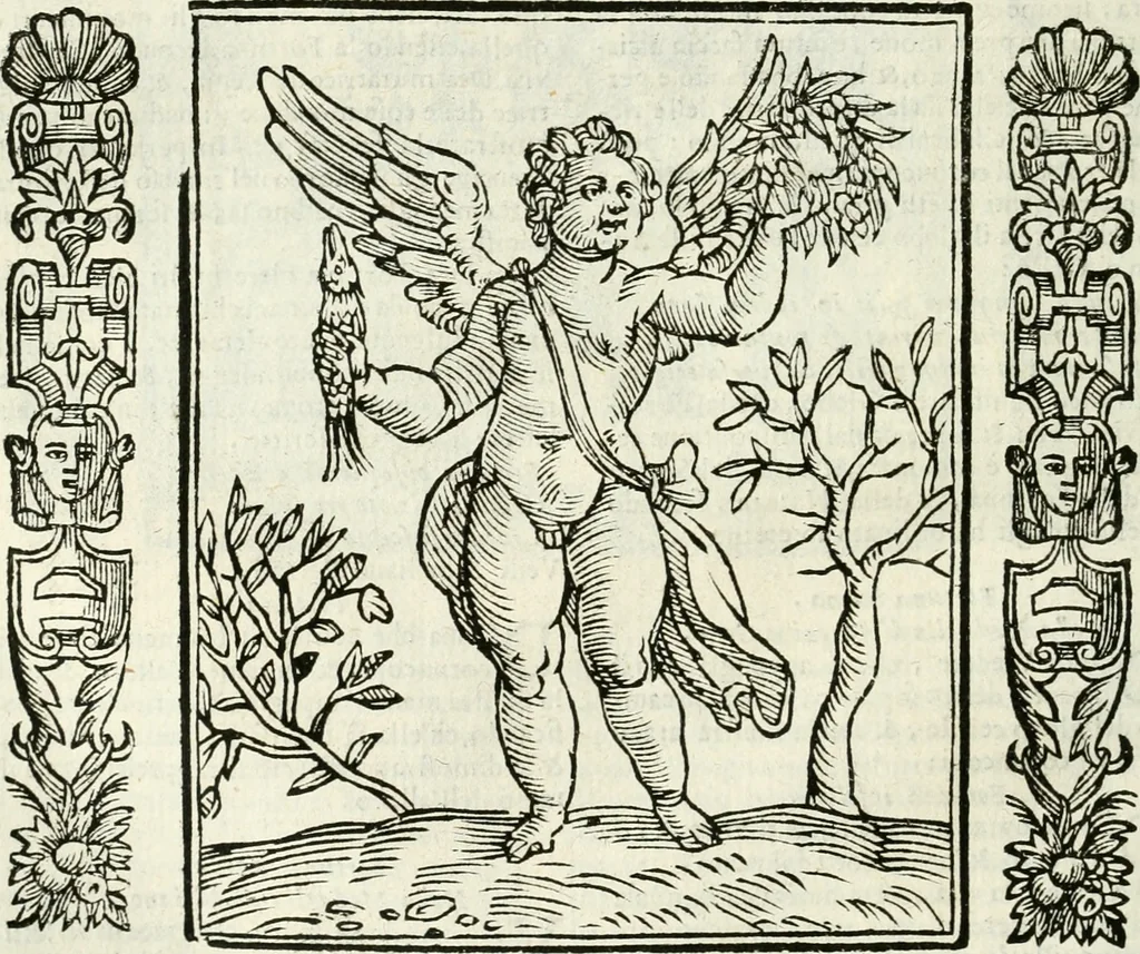 An illustration from Noua iconologia di Cesare Ripa perugino, caualier de SS. Mauritio & Lazzaro. Nella quale si descriuono diuerse imagini di virtù, vitij, affetti, passioni humane, arti, discipline, humori, elementi, corpi celesti, prouincie d'Italia, fiumi, tutte le parti del mondo, ed'altre infinite materie. Opera vtile ad oratori, predicatori, poeti, pittori, scultori, disegnatori, e ad'ogni studioso. Per inuentar concetti, emblemi, ed imprese, per diuisare qualsiuoglia apparato nuttiale, funerale, trionfale. Per rappresentar poemi drammatici, e per figurare co'suoi propij simboli ciò, che puo cadere in pensiero humano. Ampliata vltimamente dallo stesso auttore di trecento imagini, e arricchita di molti discorsi pieni di varia eruditione; con nuoui intagli, & con molti indici copiosi, 1618, leaf 257