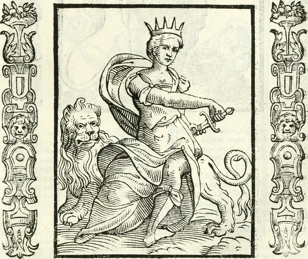 An illustration from Noua iconologia di Cesare Ripa perugino, caualier de SS. Mauritio & Lazzaro. Nella quale si descriuono diuerse imagini di virtù, vitij, affetti, passioni humane, arti, discipline, humori, elementi, corpi celesti, prouincie d'Italia, fiumi, tutte le parti del mondo, ed'altre infinite materie. Opera vtile ad oratori, predicatori, poeti, pittori, scultori, disegnatori, e ad'ogni studioso. Per inuentar concetti, emblemi, ed imprese, per diuisare qualsiuoglia apparato nuttiale, funerale, trionfale. Per rappresentar poemi drammatici, e per figurare co'suoi propij simboli ciò, che puo cadere in pensiero humano. Ampliata vltimamente dallo stesso auttore di trecento imagini, e arricchita di molti discorsi pieni di varia eruditione; con nuoui intagli, & con molti indici copiosi, 1618, leaf 258