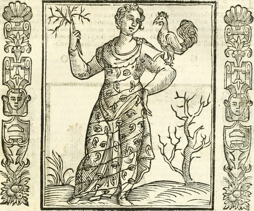 An illustration from Noua iconologia di Cesare Ripa perugino, caualier de SS. Mauritio & Lazzaro. Nella quale si descriuono diuerse imagini di virtù, vitij, affetti, passioni humane, arti, discipline, humori, elementi, corpi celesti, prouincie d'Italia, fiumi, tutte le parti del mondo, ed'altre infinite materie. Opera vtile ad oratori, predicatori, poeti, pittori, scultori, disegnatori, e ad'ogni studioso. Per inuentar concetti, emblemi, ed imprese, per diuisare qualsiuoglia apparato nuttiale, funerale, trionfale. Per rappresentar poemi drammatici, e per figurare co'suoi propij simboli ciò, che puo cadere in pensiero humano. Ampliata vltimamente dallo stesso auttore di trecento imagini, e arricchita di molti discorsi pieni di varia eruditione; con nuoui intagli, & con molti indici copiosi, 1618, leaf 266