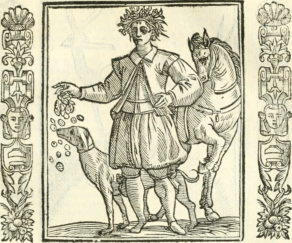 An illustration from Noua iconologia di Cesare Ripa perugino, caualier de SS. Mauritio & Lazzaro. Nella quale si descriuono diuerse imagini di virtù, vitij, affetti, passioni humane, arti, discipline, humori, elementi, corpi celesti, prouincie d'Italia, fiumi, tutte le parti del mondo, ed'altre infinite materie. Opera vtile ad oratori, predicatori, poeti, pittori, scultori, disegnatori, e ad'ogni studioso. Per inuentar concetti, emblemi, ed imprese, per diuisare qualsiuoglia apparato nuttiale, funerale, trionfale. Per rappresentar poemi drammatici, e per figurare co'suoi propij simboli ciò, che puo cadere in pensiero humano. Ampliata vltimamente dallo stesso auttore di trecento imagini, e arricchita di molti discorsi pieni di varia eruditione; con nuoui intagli, & con molti indici copiosi, 1618, leaf 270