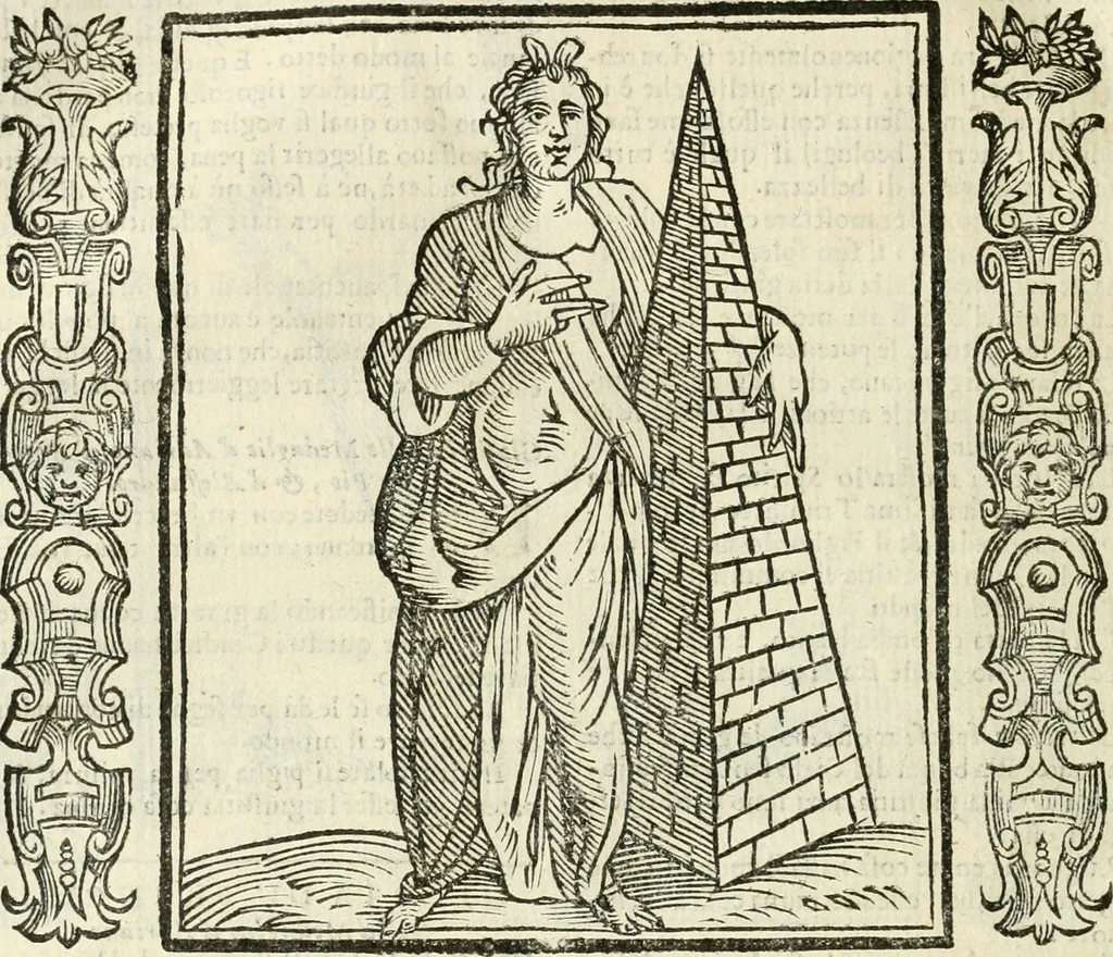 An illustration from Noua iconologia di Cesare Ripa perugino, caualier de SS. Mauritio & Lazzaro. Nella quale si descriuono diuerse imagini di virtù, vitij, affetti, passioni humane, arti, discipline, humori, elementi, corpi celesti, prouincie d'Italia, fiumi, tutte le parti del mondo, ed'altre infinite materie. Opera vtile ad oratori, predicatori, poeti, pittori, scultori, disegnatori, e ad'ogni studioso. Per inuentar concetti, emblemi, ed imprese, per diuisare qualsiuoglia apparato nuttiale, funerale, trionfale. Per rappresentar poemi drammatici, e per figurare co'suoi propij simboli ciò, che puo cadere in pensiero humano. Ampliata vltimamente dallo stesso auttore di trecento imagini, e arricchita di molti discorsi pieni di varia eruditione; con nuoui intagli, & con molti indici copiosi, 1618, leaf 275