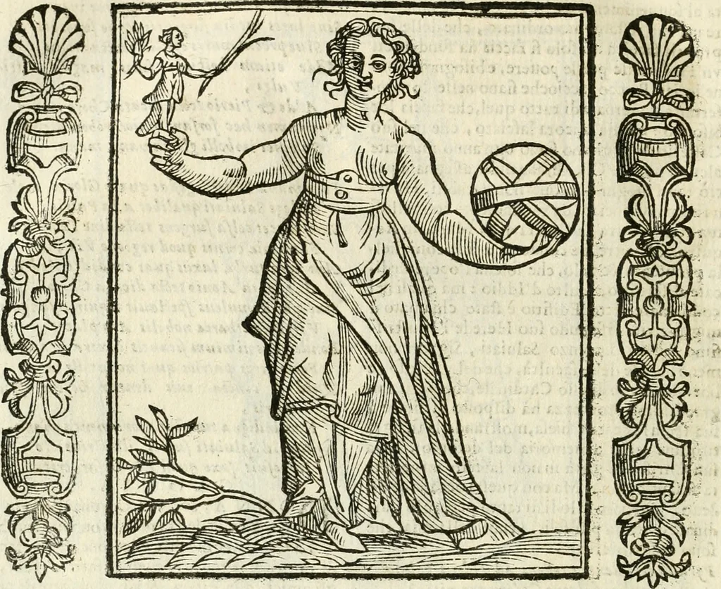 An illustration from Noua iconologia di Cesare Ripa perugino, caualier de SS. Mauritio & Lazzaro. Nella quale si descriuono diuerse imagini di virtù, vitij, affetti, passioni humane, arti, discipline, humori, elementi, corpi celesti, prouincie d'Italia, fiumi, tutte le parti del mondo, ed'altre infinite materie. Opera vtile ad oratori, predicatori, poeti, pittori, scultori, disegnatori, e ad'ogni studioso. Per inuentar concetti, emblemi, ed imprese, per diuisare qualsiuoglia apparato nuttiale, funerale, trionfale. Per rappresentar poemi drammatici, e per figurare co'suoi propij simboli ciò, che puo cadere in pensiero humano. Ampliata vltimamente dallo stesso auttore di trecento imagini, e arricchita di molti discorsi pieni di varia eruditione; con nuoui intagli, & con molti indici copiosi, 1618, leaf 277