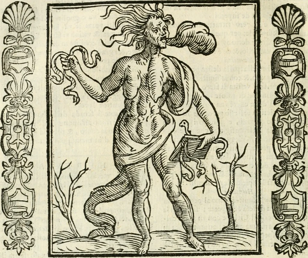 An illustration from Noua iconologia di Cesare Ripa perugino, caualier de SS. Mauritio & Lazzaro. Nella quale si descriuono diuerse imagini di virtù, vitij, affetti, passioni humane, arti, discipline, humori, elementi, corpi celesti, prouincie d'Italia, fiumi, tutte le parti del mondo, ed'altre infinite materie. Opera vtile ad oratori, predicatori, poeti, pittori, scultori, disegnatori, e ad'ogni studioso. Per inuentar concetti, emblemi, ed imprese, per diuisare qualsiuoglia apparato nuttiale, funerale, trionfale. Per rappresentar poemi drammatici, e per figurare co'suoi propij simboli ciò, che puo cadere in pensiero humano. Ampliata vltimamente dallo stesso auttore di trecento imagini, e arricchita di molti discorsi pieni di varia eruditione; con nuoui intagli, & con molti indici copiosi, 1618, leaf 295