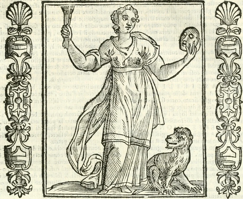An illustration from Noua iconologia di Cesare Ripa perugino, caualier de SS. Mauritio & Lazzaro. Nella quale si descriuono diuerse imagini di virtù, vitij, affetti, passioni humane, arti, discipline, humori, elementi, corpi celesti, prouincie d'Italia, fiumi, tutte le parti del mondo, ed'altre infinite materie. Opera vtile ad oratori, predicatori, poeti, pittori, scultori, disegnatori, e ad'ogni studioso. Per inuentar concetti, emblemi, ed imprese, per diuisare qualsiuoglia apparato nuttiale, funerale, trionfale. Per rappresentar poemi drammatici, e per figurare co'suoi propij simboli ciò, che puo cadere in pensiero humano. Ampliata vltimamente dallo stesso auttore di trecento imagini, e arricchita di molti discorsi pieni di varia eruditione; con nuoui intagli, & con molti indici copiosi, 1618, leaf 300