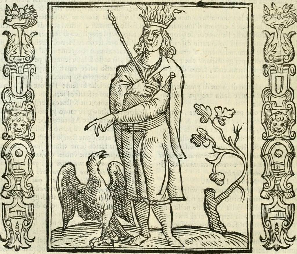 An illustration from Noua iconologia di Cesare Ripa perugino, caualier de SS. Mauritio & Lazzaro. Nella quale si descriuono diuerse imagini di virtù, vitij, affetti, passioni humane, arti, discipline, humori, elementi, corpi celesti, prouincie d'Italia, fiumi, tutte le parti del mondo, ed'altre infinite materie. Opera vtile ad oratori, predicatori, poeti, pittori, scultori, disegnatori, e ad'ogni studioso. Per inuentar concetti, emblemi, ed imprese, per diuisare qualsiuoglia apparato nuttiale, funerale, trionfale. Per rappresentar poemi drammatici, e per figurare co'suoi propij simboli ciò, che puo cadere in pensiero humano. Ampliata vltimamente dallo stesso auttore di trecento imagini, e arricchita di molti discorsi pieni di varia eruditione; con nuoui intagli, & con molti indici copiosi, 1618, leaf 315
