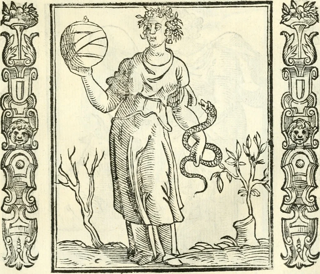 An illustration from Noua iconologia di Cesare Ripa perugino, caualier de SS. Mauritio & Lazzaro. Nella quale si descriuono diuerse imagini di virtù, vitij, affetti, passioni humane, arti, discipline, humori, elementi, corpi celesti, prouincie d'Italia, fiumi, tutte le parti del mondo, ed'altre infinite materie. Opera vtile ad oratori, predicatori, poeti, pittori, scultori, disegnatori, e ad'ogni studioso. Per inuentar concetti, emblemi, ed imprese, per diuisare qualsiuoglia apparato nuttiale, funerale, trionfale. Per rappresentar poemi drammatici, e per figurare co'suoi propij simboli ciò, che puo cadere in pensiero humano. Ampliata vltimamente dallo stesso auttore di trecento imagini, e arricchita di molti discorsi pieni di varia eruditione; con nuoui intagli, & con molti indici copiosi, 1618, leaf 316