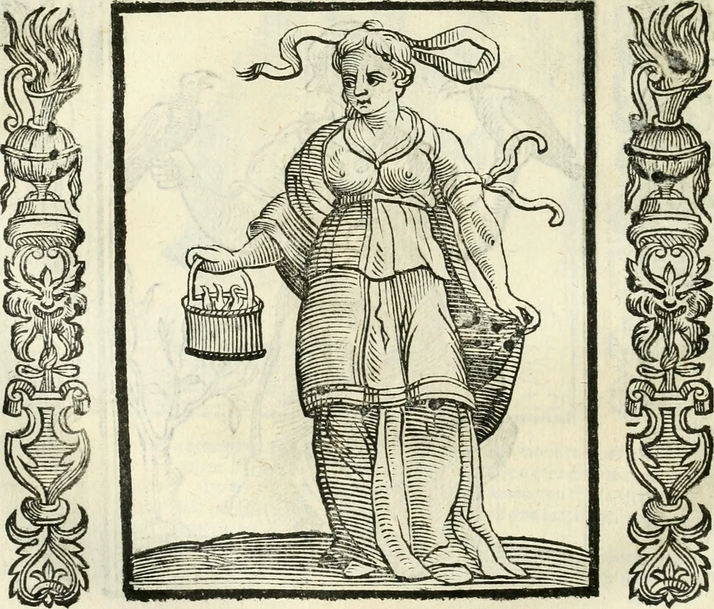 An illustration from Noua iconologia di Cesare Ripa perugino, caualier de SS. Mauritio & Lazzaro. Nella quale si descriuono diuerse imagini di virtù, vitij, affetti, passioni humane, arti, discipline, humori, elementi, corpi celesti, prouincie d'Italia, fiumi, tutte le parti del mondo, ed'altre infinite materie. Opera vtile ad oratori, predicatori, poeti, pittori, scultori, disegnatori, e ad'ogni studioso. Per inuentar concetti, emblemi, ed imprese, per diuisare qualsiuoglia apparato nuttiale, funerale, trionfale. Per rappresentar poemi drammatici, e per figurare co'suoi propij simboli ciò, che puo cadere in pensiero humano. Ampliata vltimamente dallo stesso auttore di trecento imagini, e arricchita di molti discorsi pieni di varia eruditione; con nuoui intagli, & con molti indici copiosi, 1618, leaf 323