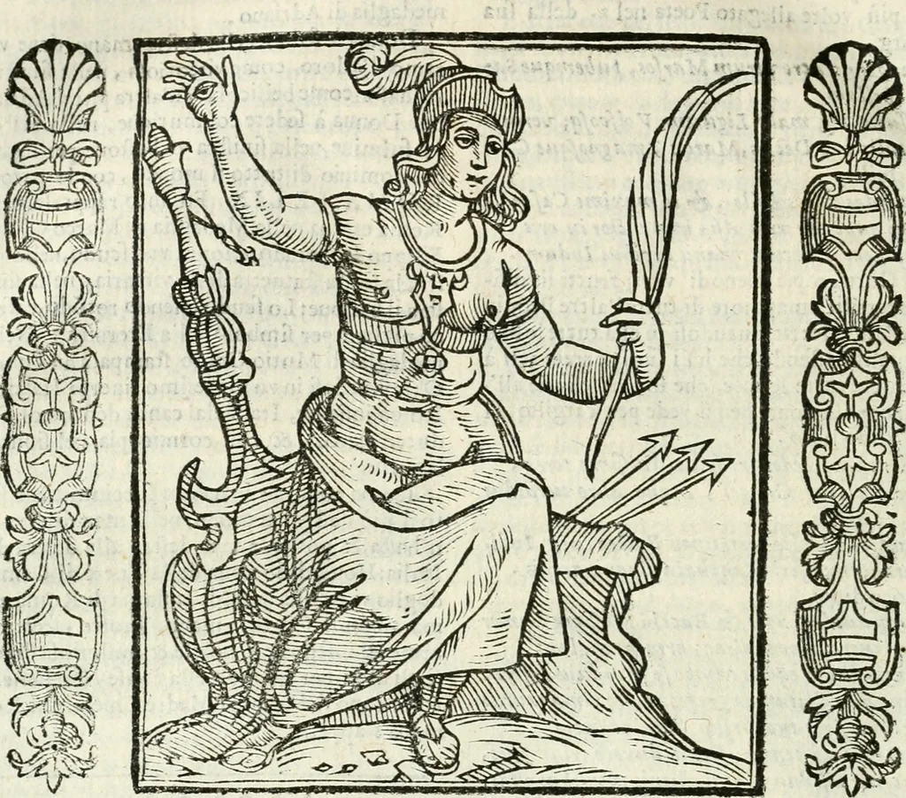 An illustration from Noua iconologia di Cesare Ripa perugino, caualier de SS. Mauritio & Lazzaro. Nella quale si descriuono diuerse imagini di virtù, vitij, affetti, passioni humane, arti, discipline, humori, elementi, corpi celesti, prouincie d'Italia, fiumi, tutte le parti del mondo, ed'altre infinite materie. Opera vtile ad oratori, predicatori, poeti, pittori, scultori, disegnatori, e ad'ogni studioso. Per inuentar concetti, emblemi, ed imprese, per diuisare qualsiuoglia apparato nuttiale, funerale, trionfale. Per rappresentar poemi drammatici, e per figurare co'suoi propij simboli ciò, che puo cadere in pensiero humano. Ampliata vltimamente dallo stesso auttore di trecento imagini, e arricchita di molti discorsi pieni di varia eruditione; con nuoui intagli, & con molti indici copiosi, 1618, leaf 327