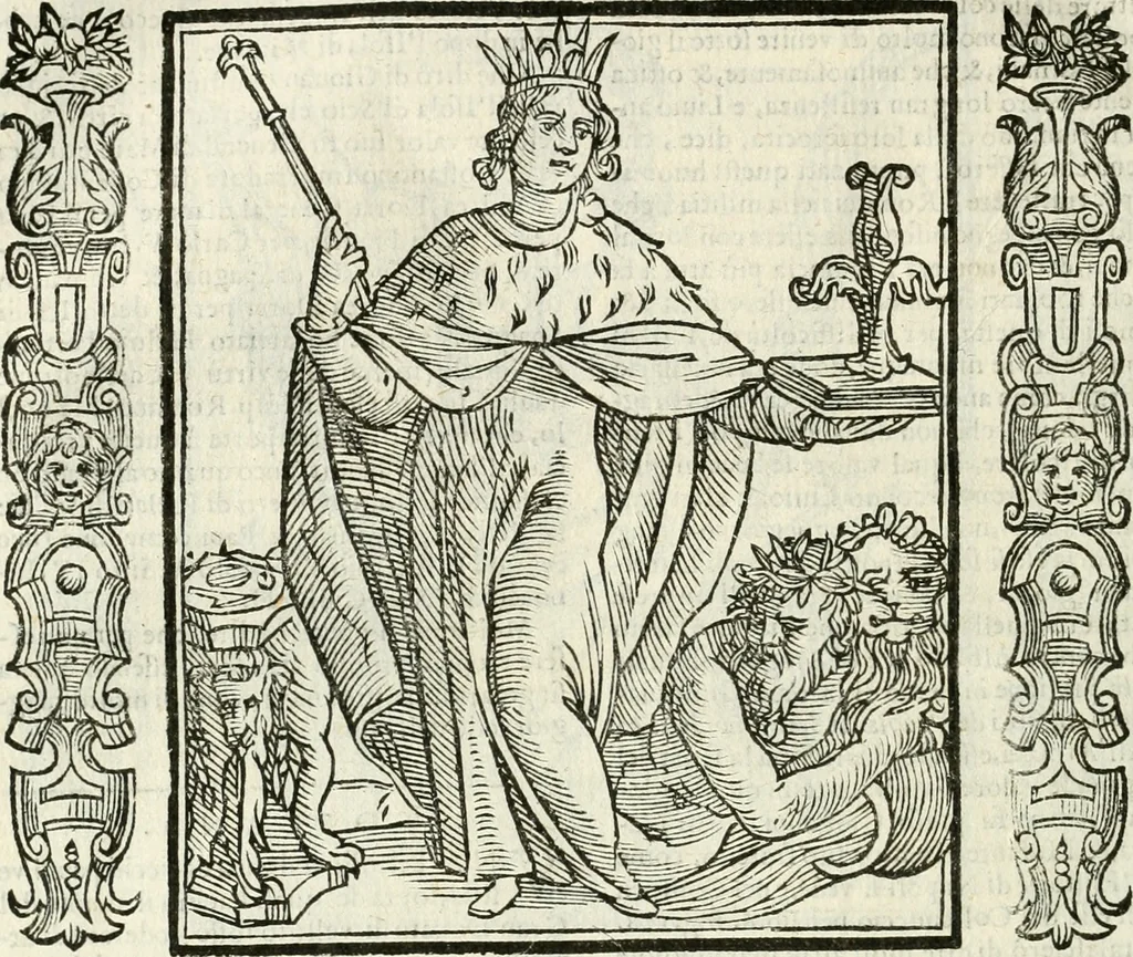 An illustration from Noua iconologia di Cesare Ripa perugino, caualier de SS. Mauritio & Lazzaro. Nella quale si descriuono diuerse imagini di virtù, vitij, affetti, passioni humane, arti, discipline, humori, elementi, corpi celesti, prouincie d'Italia, fiumi, tutte le parti del mondo, ed'altre infinite materie. Opera vtile ad oratori, predicatori, poeti, pittori, scultori, disegnatori, e ad'ogni studioso. Per inuentar concetti, emblemi, ed imprese, per diuisare qualsiuoglia apparato nuttiale, funerale, trionfale. Per rappresentar poemi drammatici, e per figurare co'suoi propij simboli ciò, che puo cadere in pensiero humano. Ampliata vltimamente dallo stesso auttore di trecento imagini, e arricchita di molti discorsi pieni di varia eruditione; con nuoui intagli, & con molti indici copiosi, 1618, leaf 329