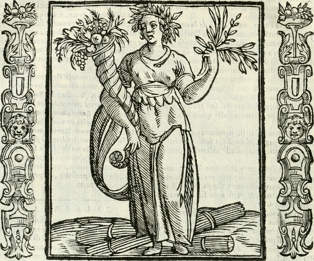 An illustration from Noua iconologia di Cesare Ripa perugino, caualier de SS. Mauritio & Lazzaro. Nella quale si descriuono diuerse imagini di virtù, vitij, affetti, passioni humane, arti, discipline, humori, elementi, corpi celesti, prouincie d'Italia, fiumi, tutte le parti del mondo, ed'altre infinite materie. Opera vtile ad oratori, predicatori, poeti, pittori, scultori, disegnatori, e ad'ogni studioso. Per inuentar concetti, emblemi, ed imprese, per diuisare qualsiuoglia apparato nuttiale, funerale, trionfale. Per rappresentar poemi drammatici, e per figurare co'suoi propij simboli ciò, che puo cadere in pensiero humano. Ampliata vltimamente dallo stesso auttore di trecento imagini, e arricchita di molti discorsi pieni di varia eruditione; con nuoui intagli, & con molti indici copiosi, 1618, leaf 337