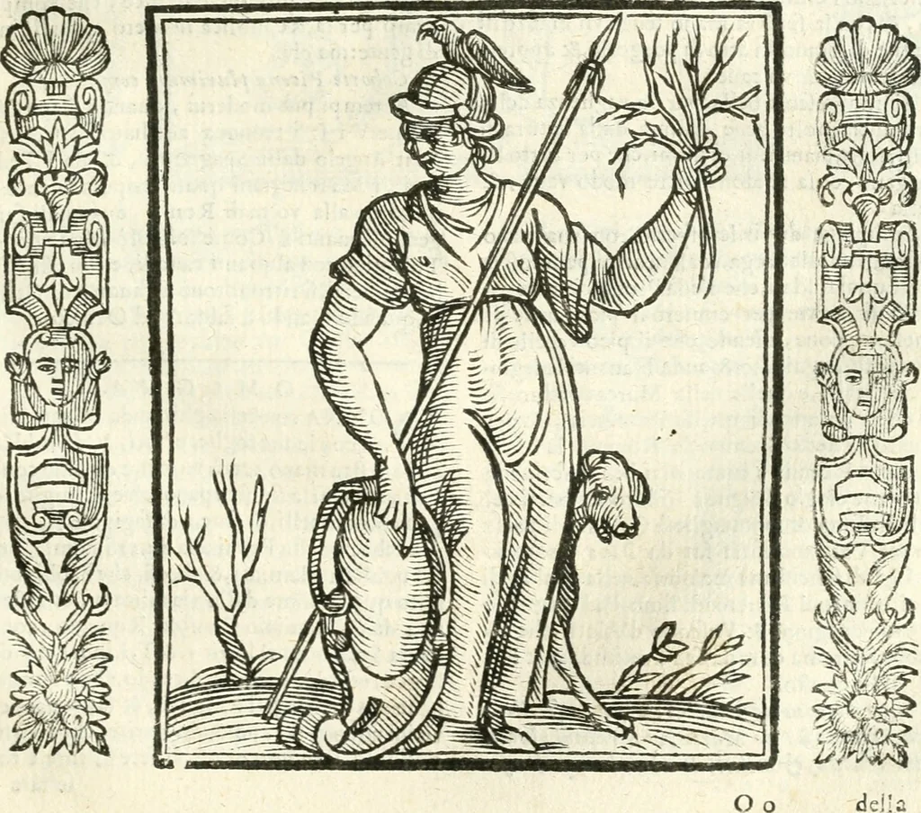 An illustration from Noua iconologia di Cesare Ripa perugino, caualier de SS. Mauritio & Lazzaro. Nella quale si descriuono diuerse imagini di virtù, vitij, affetti, passioni humane, arti, discipline, humori, elementi, corpi celesti, prouincie d'Italia, fiumi, tutte le parti del mondo, ed'altre infinite materie. Opera vtile ad oratori, predicatori, poeti, pittori, scultori, disegnatori, e ad'ogni studioso. Per inuentar concetti, emblemi, ed imprese, per diuisare qualsiuoglia apparato nuttiale, funerale, trionfale. Per rappresentar poemi drammatici, e per figurare co'suoi propij simboli ciò, che puo cadere in pensiero humano. Ampliata vltimamente dallo stesso auttore di trecento imagini, e arricchita di molti discorsi pieni di varia eruditione; con nuoui intagli, & con molti indici copiosi, 1618, leaf 340