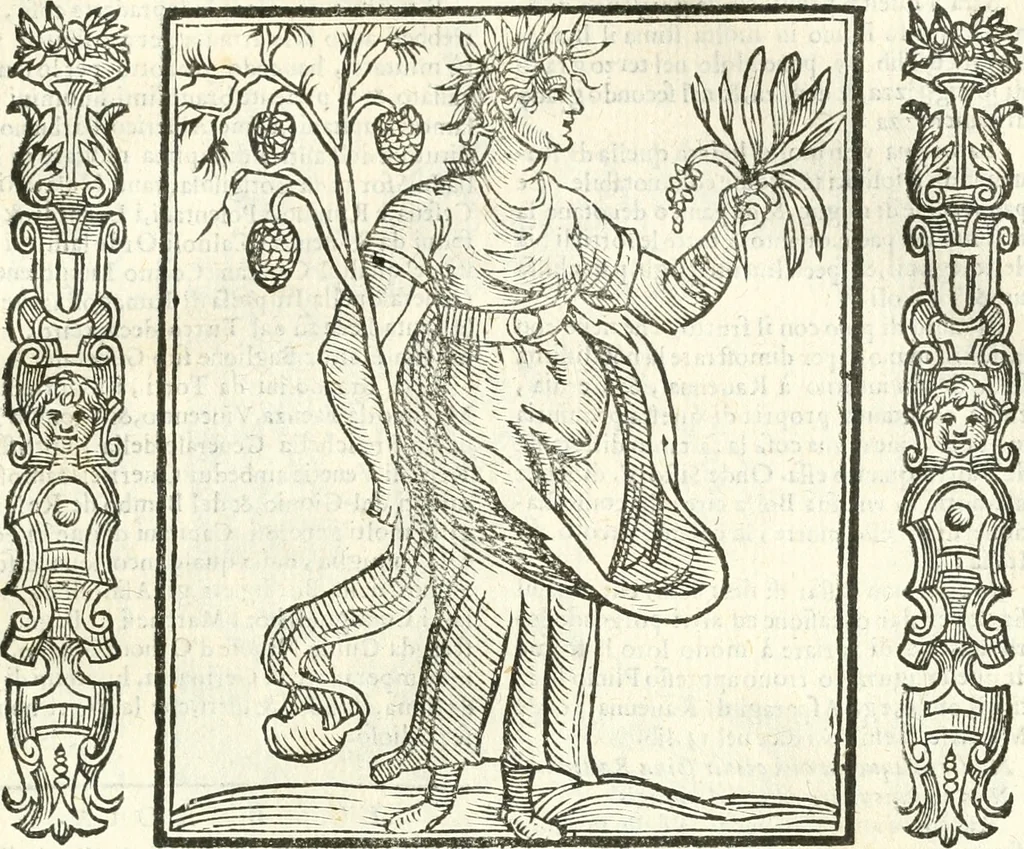 An illustration from Noua iconologia di Cesare Ripa perugino, caualier de SS. Mauritio & Lazzaro. Nella quale si descriuono diuerse imagini di virtù, vitij, affetti, passioni humane, arti, discipline, humori, elementi, corpi celesti, prouincie d'Italia, fiumi, tutte le parti del mondo, ed'altre infinite materie. Opera vtile ad oratori, predicatori, poeti, pittori, scultori, disegnatori, e ad'ogni studioso. Per inuentar concetti, emblemi, ed imprese, per diuisare qualsiuoglia apparato nuttiale, funerale, trionfale. Per rappresentar poemi drammatici, e per figurare co'suoi propij simboli ciò, che puo cadere in pensiero humano. Ampliata vltimamente dallo stesso auttore di trecento imagini, e arricchita di molti discorsi pieni di varia eruditione; con nuoui intagli, & con molti indici copiosi, 1618, leaf 342