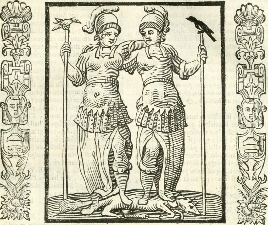 An illustration from Noua iconologia di Cesare Ripa perugino, caualier de SS. Mauritio & Lazzaro. Nella quale si descriuono diuerse imagini di virtù, vitij, affetti, passioni humane, arti, discipline, humori, elementi, corpi celesti, prouincie d'Italia, fiumi, tutte le parti del mondo, ed'altre infinite materie. Opera vtile ad oratori, predicatori, poeti, pittori, scultori, disegnatori, e ad'ogni studioso. Per inuentar concetti, emblemi, ed imprese, per diuisare qualsiuoglia apparato nuttiale, funerale, trionfale. Per rappresentar poemi drammatici, e per figurare co'suoi propij simboli ciò, che puo cadere in pensiero humano. Ampliata vltimamente dallo stesso auttore di trecento imagini, e arricchita di molti discorsi pieni di varia eruditione; con nuoui intagli, & con molti indici copiosi, 1618, leaf 358