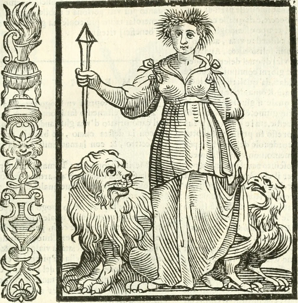 An illustration from Noua iconologia di Cesare Ripa perugino, caualier de SS. Mauritio & Lazzaro. Nella quale si descriuono diuerse imagini di virtù, vitij, affetti, passioni humane, arti, discipline, humori, elementi, corpi celesti, prouincie d'Italia, fiumi, tutte le parti del mondo, ed'altre infinite materie. Opera vtile ad oratori, predicatori, poeti, pittori, scultori, disegnatori, e ad'ogni studioso. Per inuentar concetti, emblemi, ed imprese, per diuisare qualsiuoglia apparato nuttiale, funerale, trionfale. Per rappresentar poemi drammatici, e per figurare co'suoi propij simboli ciò, che puo cadere in pensiero humano. Ampliata vltimamente dallo stesso auttore di trecento imagini, e arricchita di molti discorsi pieni di varia eruditione; con nuoui intagli, & con molti indici copiosi, 1618, leaf 378