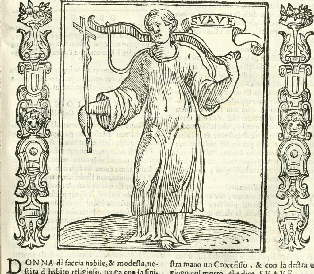 An illustration from Noua iconologia di Cesare Ripa perugino, caualier de SS. Mauritio & Lazzaro. Nella quale si descriuono diuerse imagini di virtù, vitij, affetti, passioni humane, arti, discipline, humori, elementi, corpi celesti, prouincie d'Italia, fiumi, tutte le parti del mondo, ed'altre infinite materie. Opera vtile ad oratori, predicatori, poeti, pittori, scultori, disegnatori, e ad'ogni studioso. Per inuentar concetti, emblemi, ed imprese, per diuisare qualsiuoglia apparato nuttiale, funerale, trionfale. Per rappresentar poemi drammatici, e per figurare co'suoi propij simboli ciò, che puo cadere in pensiero humano. Ampliata vltimamente dallo stesso auttore di trecento imagini, e arricchita di molti discorsi pieni di varia eruditione; con nuoui intagli, & con molti indici copiosi, 1618, leaf 422
