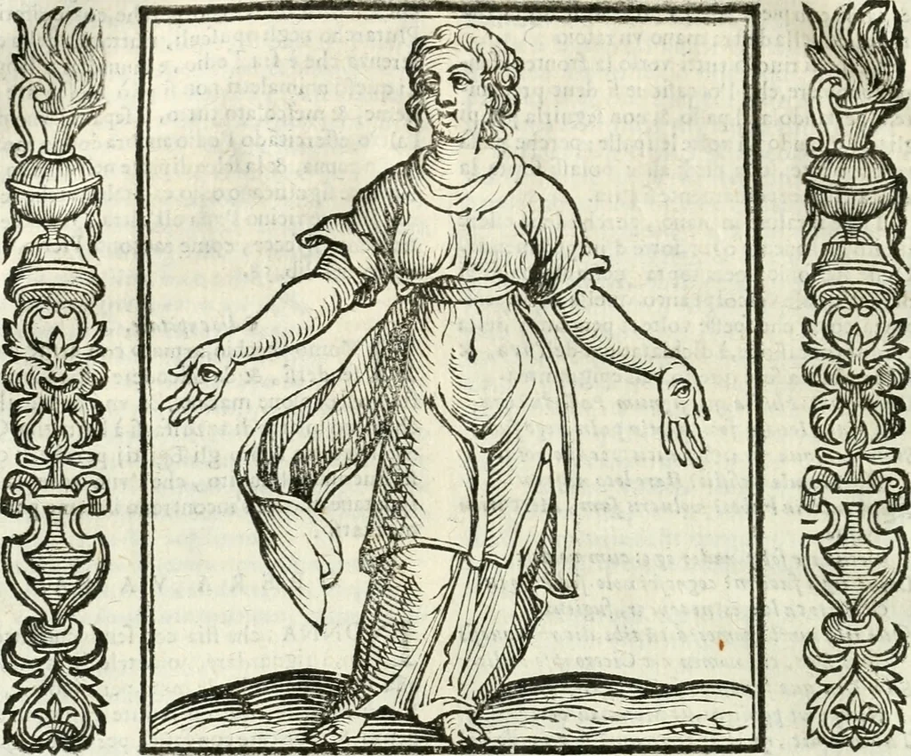 An illustration from Noua iconologia di Cesare Ripa perugino, caualier de SS. Mauritio & Lazzaro. Nella quale si descriuono diuerse imagini di virtù, vitij, affetti, passioni humane, arti, discipline, humori, elementi, corpi celesti, prouincie d'Italia, fiumi, tutte le parti del mondo, ed'altre infinite materie. Opera vtile ad oratori, predicatori, poeti, pittori, scultori, disegnatori, e ad'ogni studioso. Per inuentar concetti, emblemi, ed imprese, per diuisare qualsiuoglia apparato nuttiale, funerale, trionfale. Per rappresentar poemi drammatici, e per figurare co'suoi propij simboli ciò, che puo cadere in pensiero humano. Ampliata vltimamente dallo stesso auttore di trecento imagini, e arricchita di molti discorsi pieni di varia eruditione; con nuoui intagli, & con molti indici copiosi, 1618, leaf 431