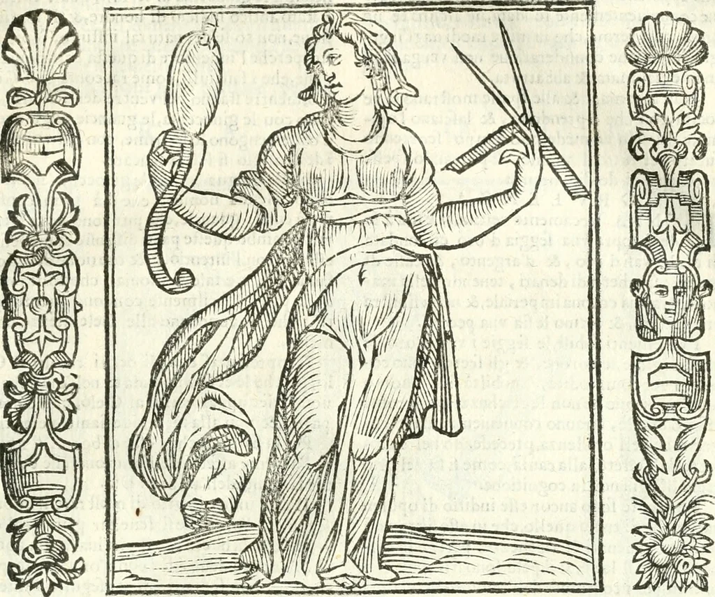 An illustration from Noua iconologia di Cesare Ripa perugino, caualier de SS. Mauritio & Lazzaro. Nella quale si descriuono diuerse imagini di virtù, vitij, affetti, passioni humane, arti, discipline, humori, elementi, corpi celesti, prouincie d'Italia, fiumi, tutte le parti del mondo, ed'altre infinite materie. Opera vtile ad oratori, predicatori, poeti, pittori, scultori, disegnatori, e ad'ogni studioso. Per inuentar concetti, emblemi, ed imprese, per diuisare qualsiuoglia apparato nuttiale, funerale, trionfale. Per rappresentar poemi drammatici, e per figurare co'suoi propij simboli ciò, che puo cadere in pensiero humano. Ampliata vltimamente dallo stesso auttore di trecento imagini, e arricchita di molti discorsi pieni di varia eruditione; con nuoui intagli, & con molti indici copiosi, 1618, leaf 432