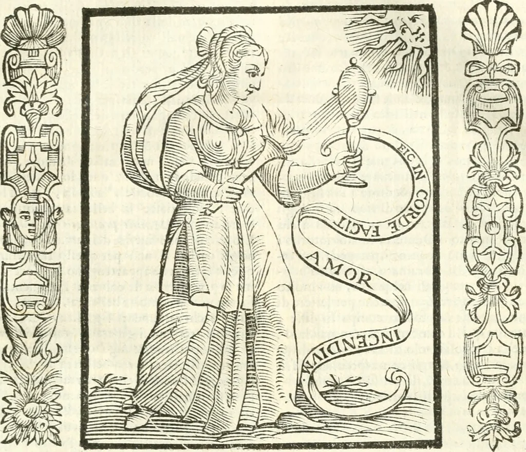 An illustration from Noua iconologia di Cesare Ripa perugino, caualier de SS. Mauritio & Lazzaro. Nella quale si descriuono diuerse imagini di virtù, vitij, affetti, passioni humane, arti, discipline, humori, elementi, corpi celesti, prouincie d'Italia, fiumi, tutte le parti del mondo, ed'altre infinite materie. Opera vtile ad oratori, predicatori, poeti, pittori, scultori, disegnatori, e ad'ogni studioso. Per inuentar concetti, emblemi, ed imprese, per diuisare qualsiuoglia apparato nuttiale, funerale, trionfale. Per rappresentar poemi drammatici, e per figurare co'suoi propij simboli ciò, che puo cadere in pensiero humano. Ampliata vltimamente dallo stesso auttore di trecento imagini, e arricchita di molti discorsi pieni di varia eruditione; con nuoui intagli, & con molti indici copiosi, 1618, leaf 436