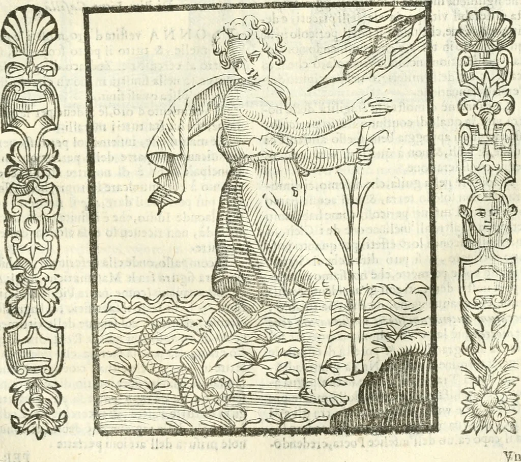 An illustration from Noua iconologia di Cesare Ripa perugino, caualier de SS. Mauritio & Lazzaro. Nella quale si descriuono diuerse imagini di virtù, vitij, affetti, passioni humane, arti, discipline, humori, elementi, corpi celesti, prouincie d'Italia, fiumi, tutte le parti del mondo, ed'altre infinite materie. Opera vtile ad oratori, predicatori, poeti, pittori, scultori, disegnatori, e ad'ogni studioso. Per inuentar concetti, emblemi, ed imprese, per diuisare qualsiuoglia apparato nuttiale, funerale, trionfale. Per rappresentar poemi drammatici, e per figurare co'suoi propij simboli ciò, che puo cadere in pensiero humano. Ampliata vltimamente dallo stesso auttore di trecento imagini, e arricchita di molti discorsi pieni di varia eruditione; con nuoui intagli, & con molti indici copiosi, 1618, leaf 456