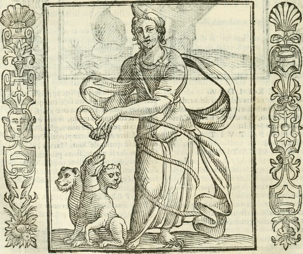 An illustration from Noua iconologia di Cesare Ripa perugino, caualier de SS. Mauritio & Lazzaro. Nella quale si descriuono diuerse imagini di virtù, vitij, affetti, passioni humane, arti, discipline, humori, elementi, corpi celesti, prouincie d'Italia, fiumi, tutte le parti del mondo, ed'altre infinite materie. Opera vtile ad oratori, predicatori, poeti, pittori, scultori, disegnatori, e ad'ogni studioso. Per inuentar concetti, emblemi, ed imprese, per diuisare qualsiuoglia apparato nuttiale, funerale, trionfale. Per rappresentar poemi drammatici, e per figurare co'suoi propij simboli ciò, che puo cadere in pensiero humano. Ampliata vltimamente dallo stesso auttore di trecento imagini, e arricchita di molti discorsi pieni di varia eruditione; con nuoui intagli, & con molti indici copiosi, 1618, leaf 459