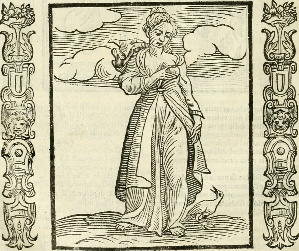 An illustration from Noua iconologia di Cesare Ripa perugino, caualier de SS. Mauritio & Lazzaro. Nella quale si descriuono diuerse imagini di virtù, vitij, affetti, passioni humane, arti, discipline, humori, elementi, corpi celesti, prouincie d'Italia, fiumi, tutte le parti del mondo, ed'altre infinite materie. Opera vtile ad oratori, predicatori, poeti, pittori, scultori, disegnatori, e ad'ogni studioso. Per inuentar concetti, emblemi, ed imprese, per diuisare qualsiuoglia apparato nuttiale, funerale, trionfale. Per rappresentar poemi drammatici, e per figurare co'suoi propij simboli ciò, che puo cadere in pensiero humano. Ampliata vltimamente dallo stesso auttore di trecento imagini, e arricchita di molti discorsi pieni di varia eruditione; con nuoui intagli, & con molti indici copiosi, 1618, leaf 465