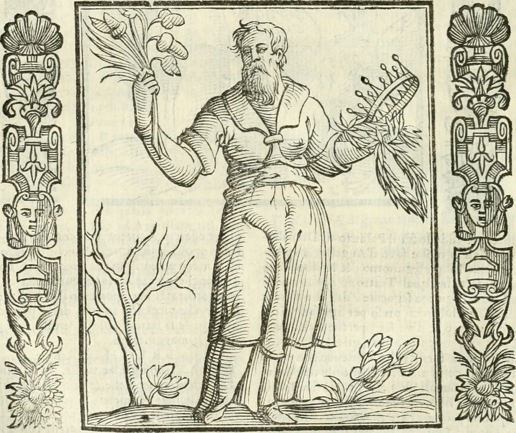 An illustration from Noua iconologia di Cesare Ripa perugino, caualier de SS. Mauritio & Lazzaro. Nella quale si descriuono diuerse imagini di virtù, vitij, affetti, passioni humane, arti, discipline, humori, elementi, corpi celesti, prouincie d'Italia, fiumi, tutte le parti del mondo, ed'altre infinite materie. Opera vtile ad oratori, predicatori, poeti, pittori, scultori, disegnatori, e ad'ogni studioso. Per inuentar concetti, emblemi, ed imprese, per diuisare qualsiuoglia apparato nuttiale, funerale, trionfale. Per rappresentar poemi drammatici, e per figurare co'suoi propij simboli ciò, che puo cadere in pensiero humano. Ampliata vltimamente dallo stesso auttore di trecento imagini, e arricchita di molti discorsi pieni di varia eruditione; con nuoui intagli, & con molti indici copiosi, 1618, leaf 473