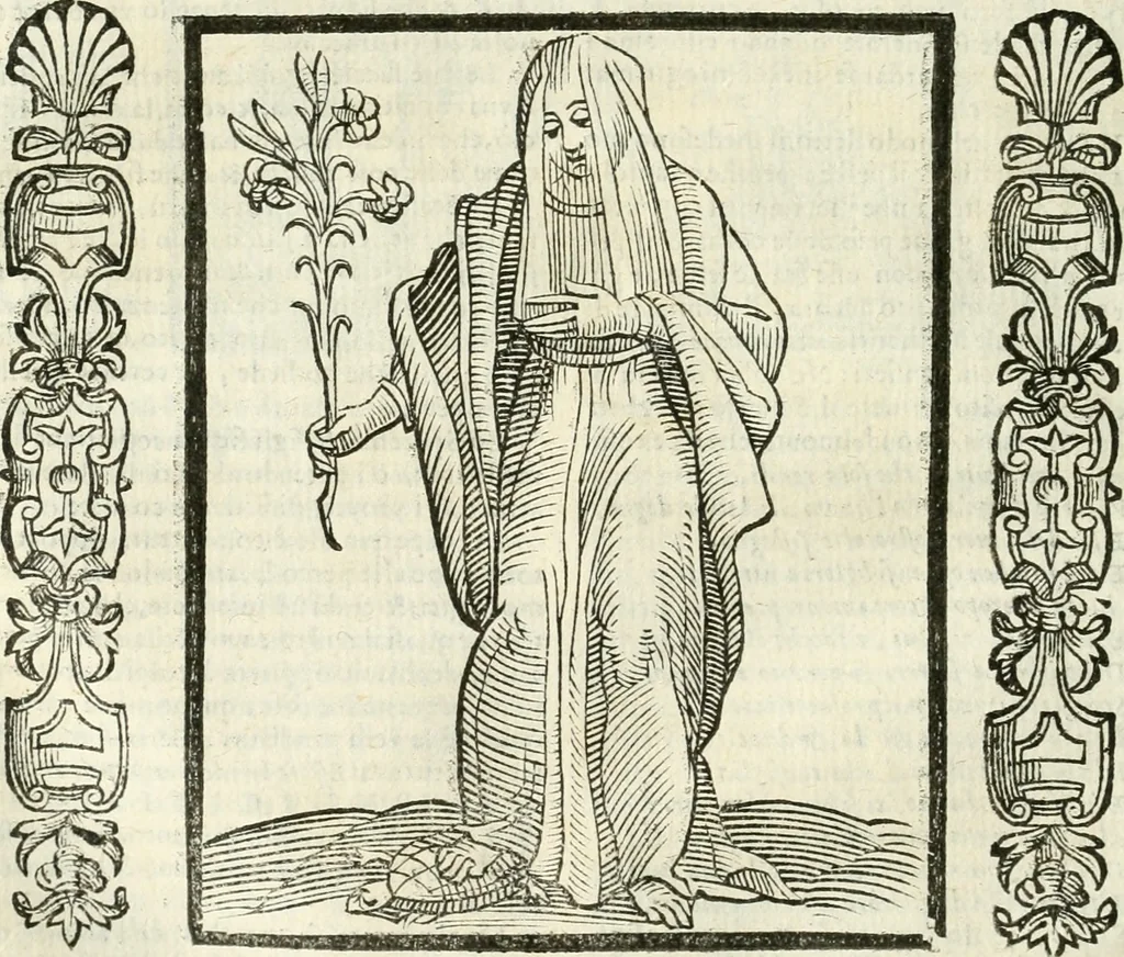 An illustration from Noua iconologia di Cesare Ripa perugino, caualier de SS. Mauritio & Lazzaro. Nella quale si descriuono diuerse imagini di virtù, vitij, affetti, passioni humane, arti, discipline, humori, elementi, corpi celesti, prouincie d'Italia, fiumi, tutte le parti del mondo, ed'altre infinite materie. Opera vtile ad oratori, predicatori, poeti, pittori, scultori, disegnatori, e ad'ogni studioso. Per inuentar concetti, emblemi, ed imprese, per diuisare qualsiuoglia apparato nuttiale, funerale, trionfale. Per rappresentar poemi drammatici, e per figurare co'suoi propij simboli ciò, che puo cadere in pensiero humano. Ampliata vltimamente dallo stesso auttore di trecento imagini, e arricchita di molti discorsi pieni di varia eruditione; con nuoui intagli, & con molti indici copiosi, 1618, leaf 481