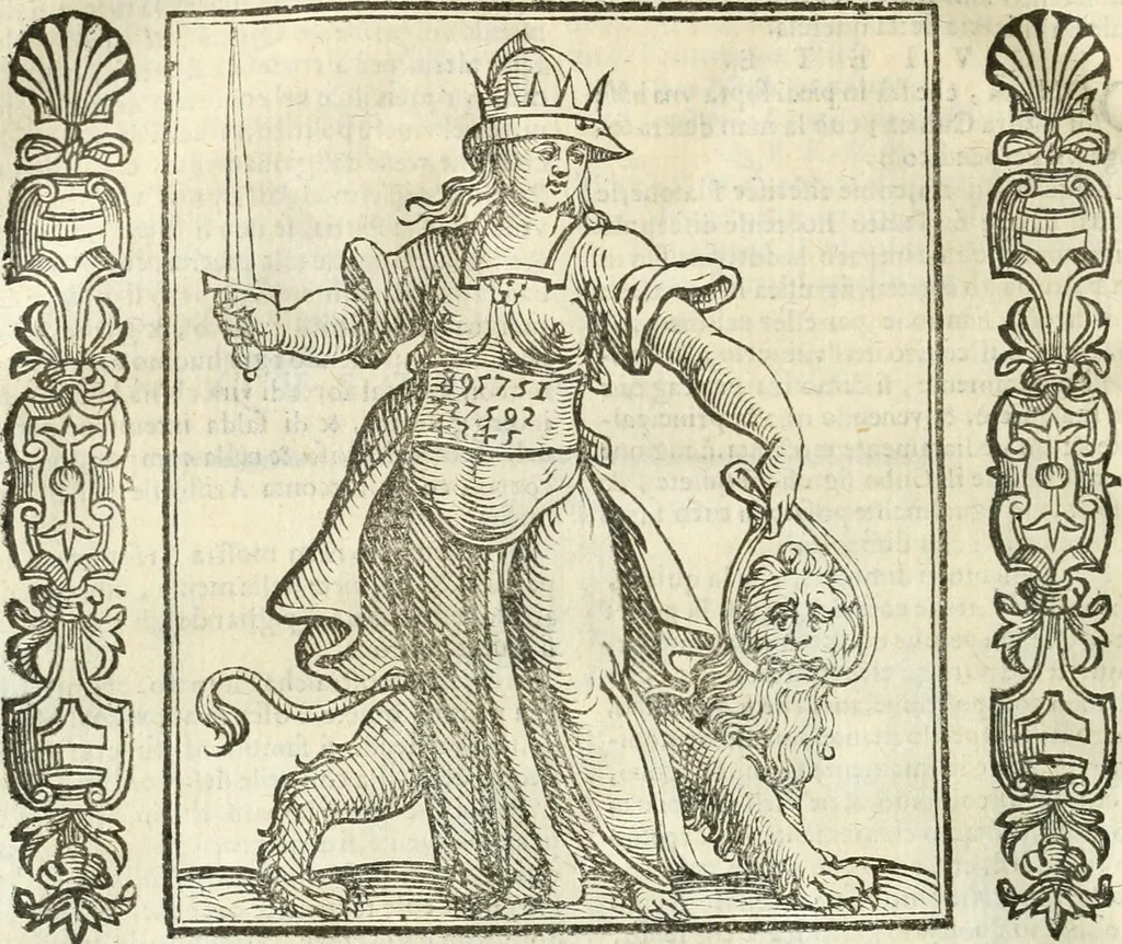 An illustration from Noua iconologia di Cesare Ripa perugino, caualier de SS. Mauritio & Lazzaro. Nella quale si descriuono diuerse imagini di virtù, vitij, affetti, passioni humane, arti, discipline, humori, elementi, corpi celesti, prouincie d'Italia, fiumi, tutte le parti del mondo, ed'altre infinite materie. Opera vtile ad oratori, predicatori, poeti, pittori, scultori, disegnatori, e ad'ogni studioso. Per inuentar concetti, emblemi, ed imprese, per diuisare qualsiuoglia apparato nuttiale, funerale, trionfale. Per rappresentar poemi drammatici, e per figurare co'suoi propij simboli ciò, che puo cadere in pensiero humano. Ampliata vltimamente dallo stesso auttore di trecento imagini, e arricchita di molti discorsi pieni di varia eruditione; con nuoui intagli, & con molti indici copiosi, 1618, leaf 487