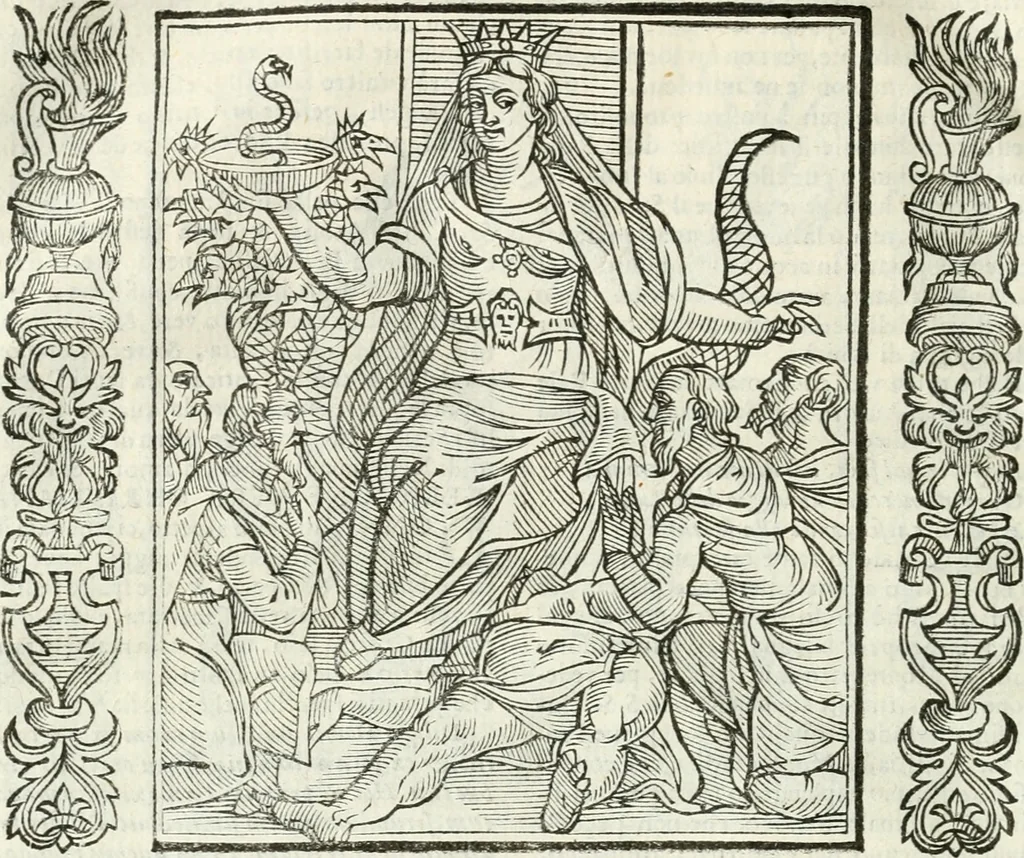 An illustration from Noua iconologia di Cesare Ripa perugino, caualier de SS. Mauritio & Lazzaro. Nella quale si descriuono diuerse imagini di virtù, vitij, affetti, passioni humane, arti, discipline, humori, elementi, corpi celesti, prouincie d'Italia, fiumi, tutte le parti del mondo, ed'altre infinite materie. Opera vtile ad oratori, predicatori, poeti, pittori, scultori, disegnatori, e ad'ogni studioso. Per inuentar concetti, emblemi, ed imprese, per diuisare qualsiuoglia apparato nuttiale, funerale, trionfale. Per rappresentar poemi drammatici, e per figurare co'suoi propij simboli ciò, che puo cadere in pensiero humano. Ampliata vltimamente dallo stesso auttore di trecento imagini, e arricchita di molti discorsi pieni di varia eruditione; con nuoui intagli, & con molti indici copiosi, 1618, leaf 493