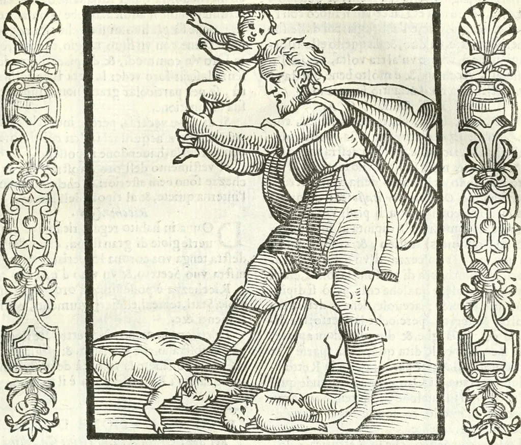 An illustration from Noua iconologia di Cesare Ripa perugino, caualier de SS. Mauritio & Lazzaro. Nella quale si descriuono diuerse imagini di virtù, vitij, affetti, passioni humane, arti, discipline, humori, elementi, corpi celesti, prouincie d'Italia, fiumi, tutte le parti del mondo, ed'altre infinite materie. Opera vtile ad oratori, predicatori, poeti, pittori, scultori, disegnatori, e ad'ogni studioso. Per inuentar concetti, emblemi, ed imprese, per diuisare qualsiuoglia apparato nuttiale, funerale, trionfale. Per rappresentar poemi drammatici, e per figurare co'suoi propij simboli ciò, che puo cadere in pensiero humano. Ampliata vltimamente dallo stesso auttore di trecento imagini, e arricchita di molti discorsi pieni di varia eruditione; con nuoui intagli, & con molti indici copiosi, 1618, leaf 494