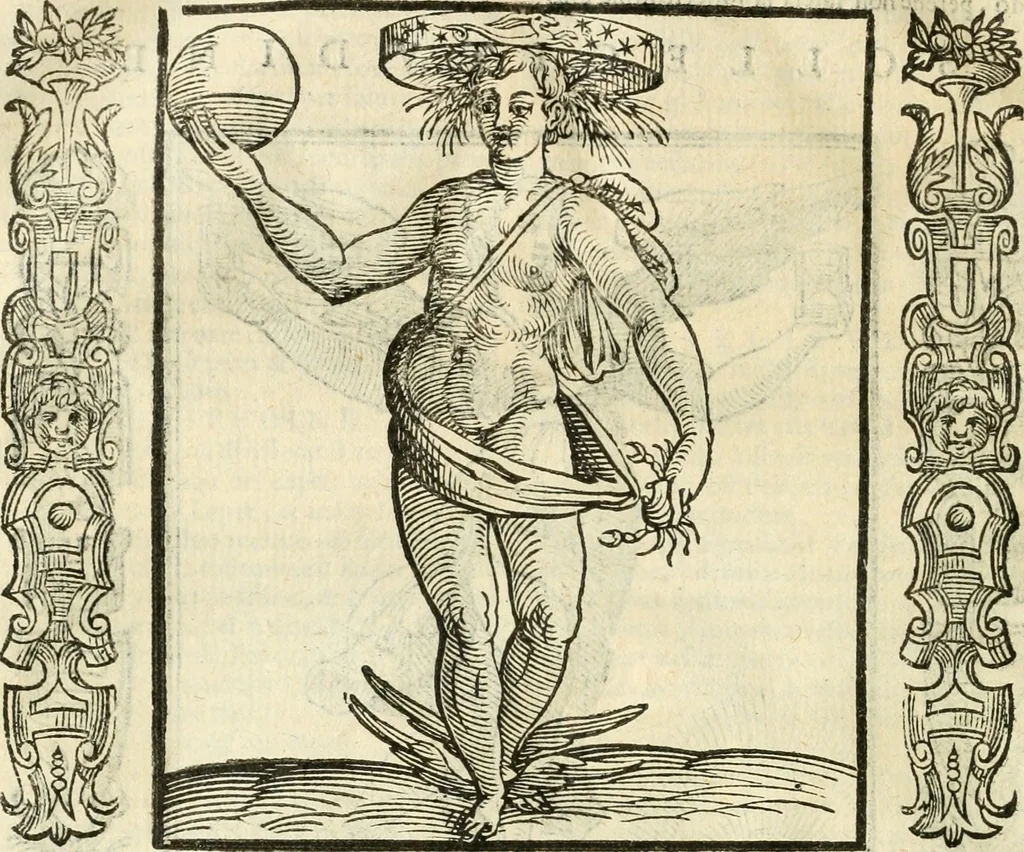 An illustration from Noua iconologia di Cesare Ripa perugino, caualier de SS. Mauritio & Lazzaro. Nella quale si descriuono diuerse imagini di virtù, vitij, affetti, passioni humane, arti, discipline, humori, elementi, corpi celesti, prouincie d'Italia, fiumi, tutte le parti del mondo, ed'altre infinite materie. Opera vtile ad oratori, predicatori, poeti, pittori, scultori, disegnatori, e ad'ogni studioso. Per inuentar concetti, emblemi, ed imprese, per diuisare qualsiuoglia apparato nuttiale, funerale, trionfale. Per rappresentar poemi drammatici, e per figurare co'suoi propij simboli ciò, che puo cadere in pensiero humano. Ampliata vltimamente dallo stesso auttore di trecento imagini, e arricchita di molti discorsi pieni di varia eruditione; con nuoui intagli, & con molti indici copiosi, 1618, leaf 533
