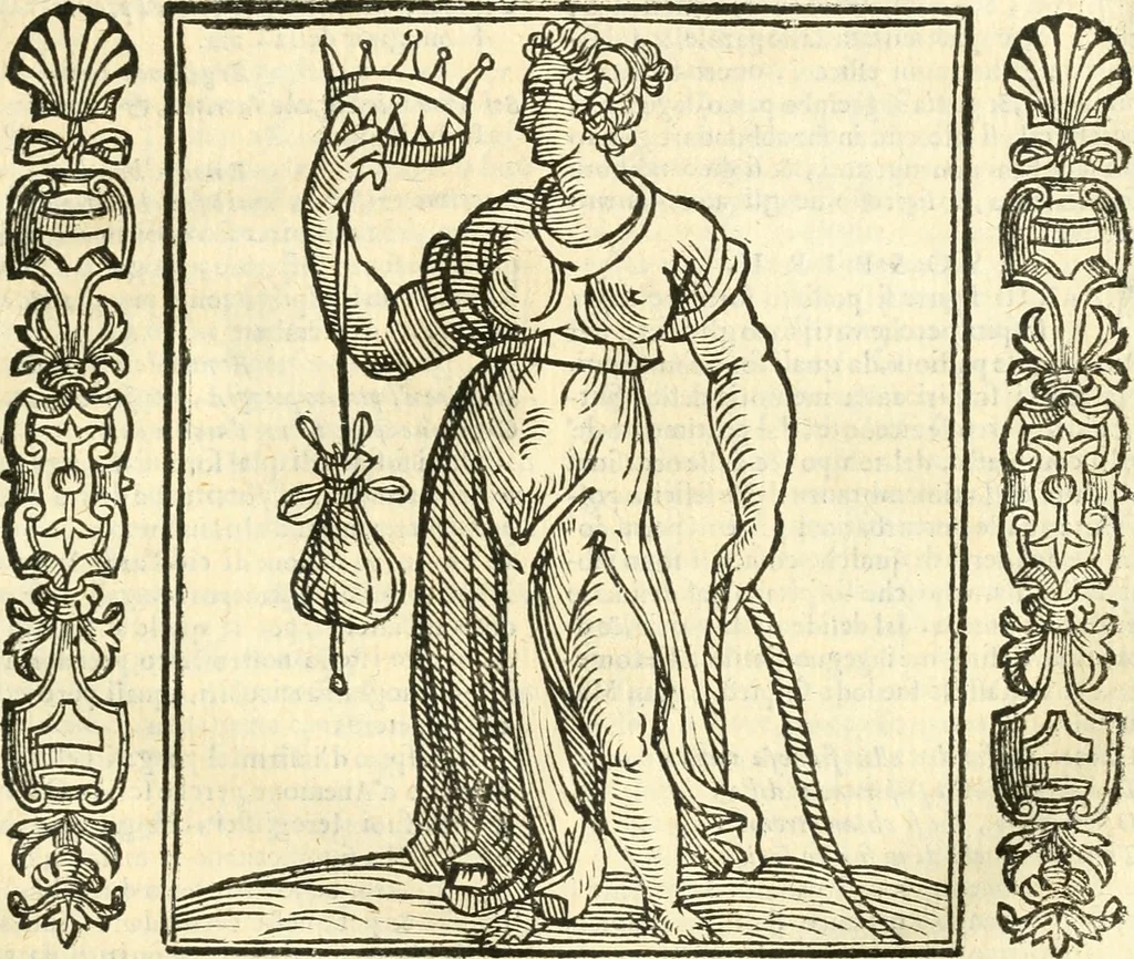 An illustration from Noua iconologia di Cesare Ripa perugino, caualier de SS. Mauritio & Lazzaro. Nella quale si descriuono diuerse imagini di virtù, vitij, affetti, passioni humane, arti, discipline, humori, elementi, corpi celesti, prouincie d'Italia, fiumi, tutte le parti del mondo, ed'altre infinite materie. Opera vtile ad oratori, predicatori, poeti, pittori, scultori, disegnatori, e ad'ogni studioso. Per inuentar concetti, emblemi, ed imprese, per diuisare qualsiuoglia apparato nuttiale, funerale, trionfale. Per rappresentar poemi drammatici, e per figurare co'suoi propij simboli ciò, che puo cadere in pensiero humano. Ampliata vltimamente dallo stesso auttore di trecento imagini, e arricchita di molti discorsi pieni di varia eruditione; con nuoui intagli, & con molti indici copiosi, 1618, leaf 536