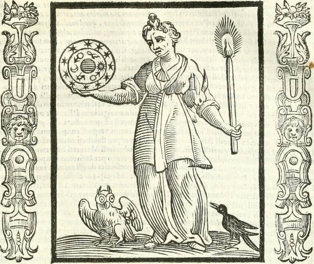 An illustration from Noua iconologia di Cesare Ripa perugino, caualier de SS. Mauritio & Lazzaro. Nella quale si descriuono diuerse imagini di virtù, vitij, affetti, passioni humane, arti, discipline, humori, elementi, corpi celesti, prouincie d'Italia, fiumi, tutte le parti del mondo, ed'altre infinite materie. Opera vtile ad oratori, predicatori, poeti, pittori, scultori, disegnatori, e ad'ogni studioso. Per inuentar concetti, emblemi, ed imprese, per diuisare qualsiuoglia apparato nuttiale, funerale, trionfale. Per rappresentar poemi drammatici, e per figurare co'suoi propij simboli ciò, che puo cadere in pensiero humano. Ampliata vltimamente dallo stesso auttore di trecento imagini, e arricchita di molti discorsi pieni di varia eruditione; con nuoui intagli, & con molti indici copiosi, 1618, leaf 566