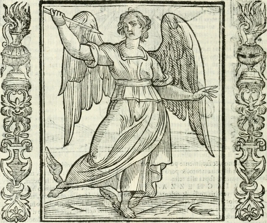 An illustration from Noua iconologia di Cesare Ripa perugino, caualier de SS. Mauritio & Lazzaro. Nella quale si descriuono diuerse imagini di virtù, vitij, affetti, passioni humane, arti, discipline, humori, elementi, corpi celesti, prouincie d'Italia, fiumi, tutte le parti del mondo, ed'altre infinite materie. Opera vtile ad oratori, predicatori, poeti, pittori, scultori, disegnatori, e ad'ogni studioso. Per inuentar concetti, emblemi, ed imprese, per diuisare qualsiuoglia apparato nuttiale, funerale, trionfale. Per rappresentar poemi drammatici, e per figurare co'suoi propij simboli ciò, che puo cadere in pensiero humano. Ampliata vltimamente dallo stesso auttore di trecento imagini, e arricchita di molti discorsi pieni di varia eruditione; con nuoui intagli, & con molti indici copiosi, 1618, leaf 593