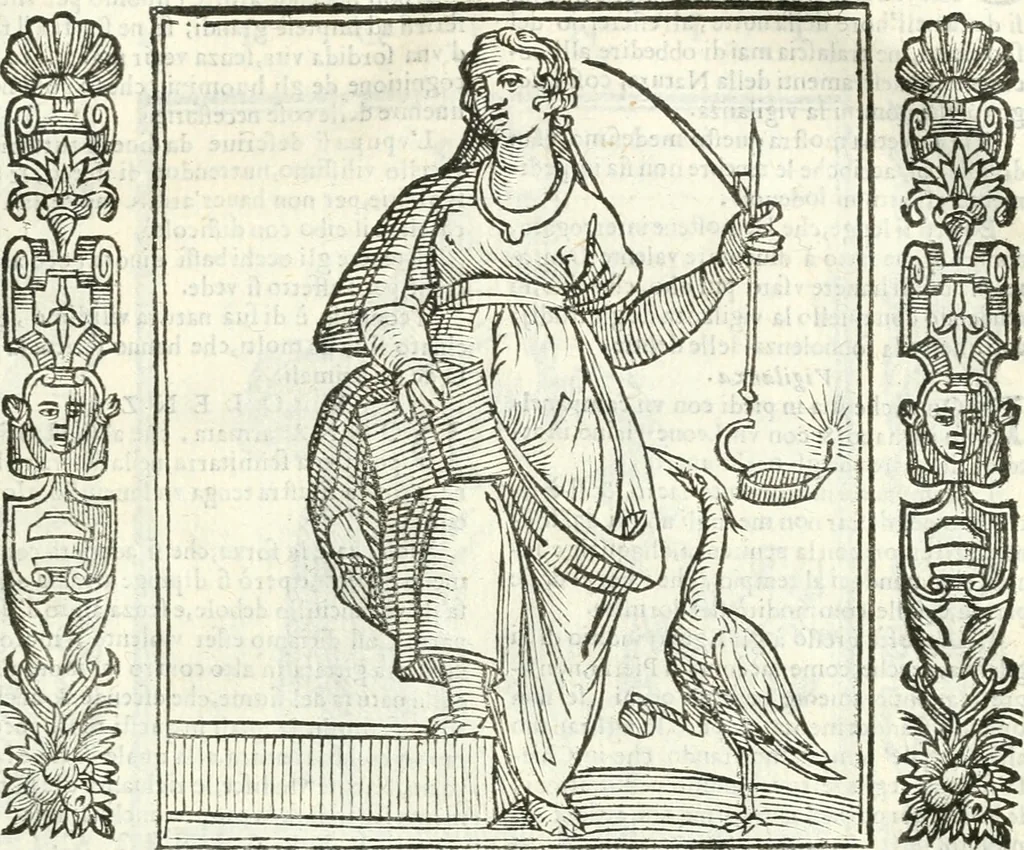 An illustration from Noua iconologia di Cesare Ripa perugino, caualier de SS. Mauritio & Lazzaro. Nella quale si descriuono diuerse imagini di virtù, vitij, affetti, passioni humane, arti, discipline, humori, elementi, corpi celesti, prouincie d'Italia, fiumi, tutte le parti del mondo, ed'altre infinite materie. Opera vtile ad oratori, predicatori, poeti, pittori, scultori, disegnatori, e ad'ogni studioso. Per inuentar concetti, emblemi, ed imprese, per diuisare qualsiuoglia apparato nuttiale, funerale, trionfale. Per rappresentar poemi drammatici, e per figurare co'suoi propij simboli ciò, che puo cadere in pensiero humano. Ampliata vltimamente dallo stesso auttore di trecento imagini, e arricchita di molti discorsi pieni di varia eruditione; con nuoui intagli, & con molti indici copiosi, 1618, leaf 612