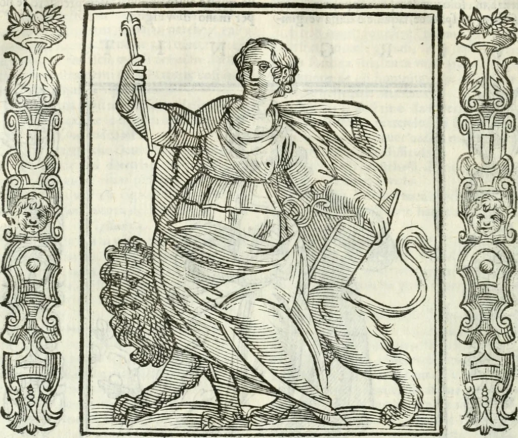 An illustration from Noua iconologia di Cesare Ripa perugino, caualier de SS. Mauritio & Lazzaro. Nella quale si descriuono diuerse imagini di virtù, vitij, affetti, passioni humane, arti, discipline, humori, elementi, corpi celesti, prouincie d'Italia, fiumi, tutte le parti del mondo, ed'altre infinite materie. Opera vtile ad oratori, predicatori, poeti, pittori, scultori, disegnatori, e ad'ogni studioso. Per inuentar concetti, emblemi, ed imprese, per diuisare qualsiuoglia apparato nuttiale, funerale, trionfale. Per rappresentar poemi drammatici, e per figurare co'suoi propij simboli ciò, che puo cadere in pensiero humano. Ampliata vltimamente dallo stesso auttore di trecento imagini, e arricchita di molti discorsi pieni di varia eruditione; con nuoui intagli, & con molti indici copiosi, 1618, leaf 615